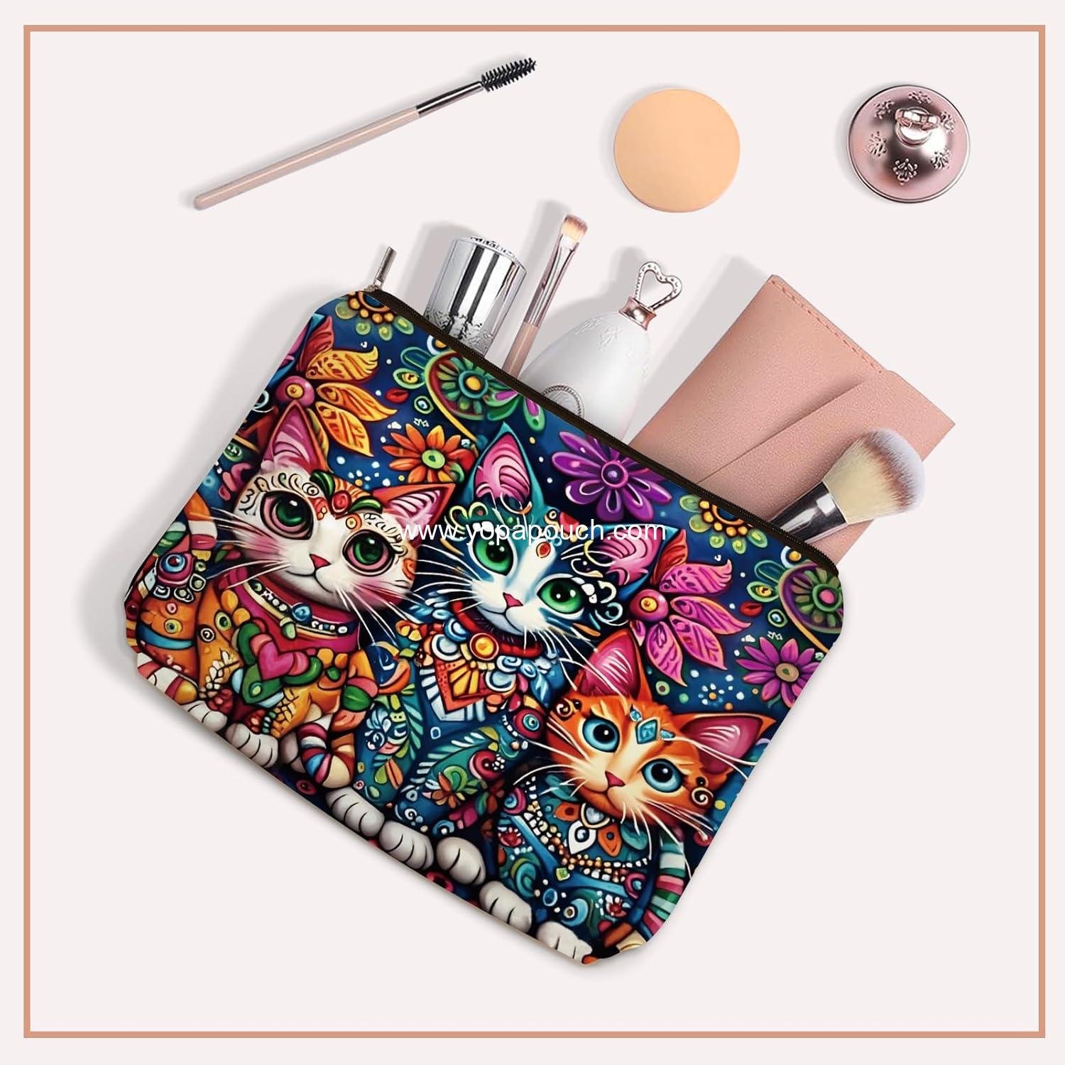 Wholesale Bohemian Cat Makeup Bag: Cute Boho Cats Cosmetic & Toiletry Organizer Pouch for Daughters, Sisters, Friends, Teen Girls & Women - Perfect Gift for Travel, Birthdays & Christmas Supplier