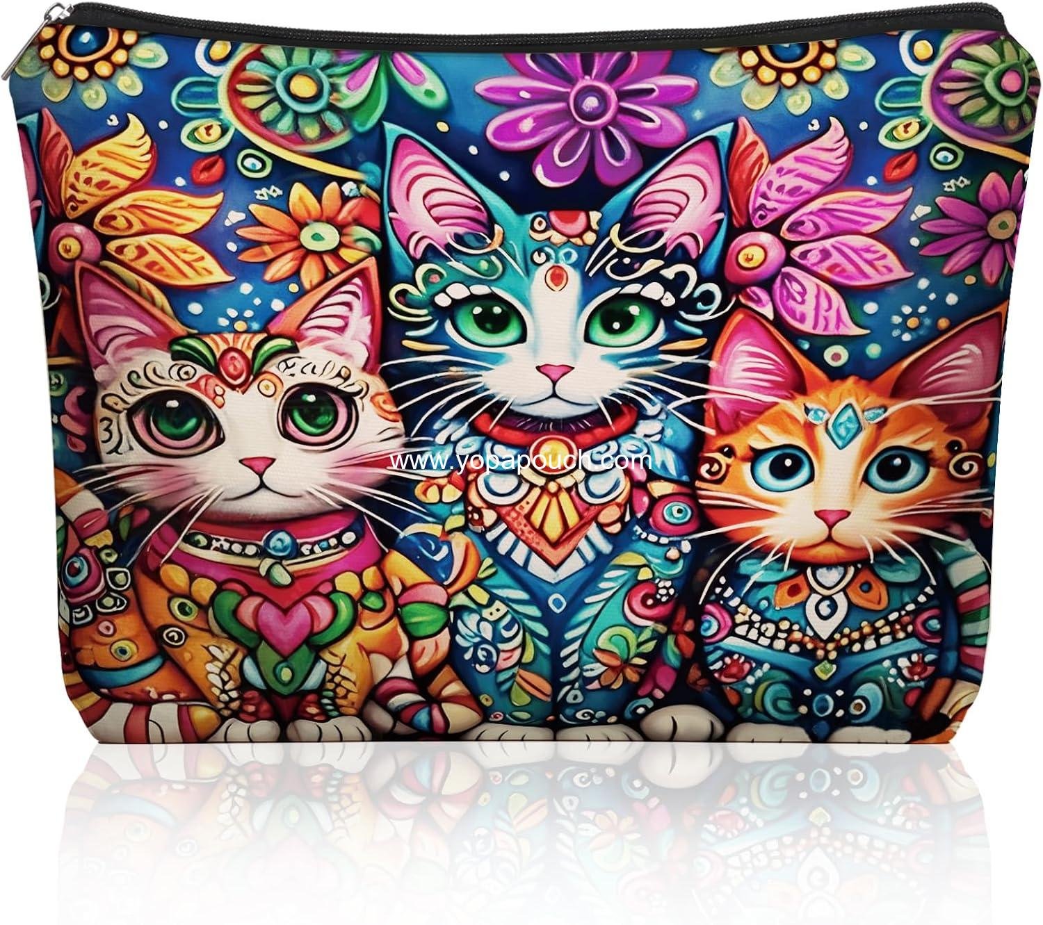 Wholesale Bohemian Cat Makeup Bag: Cute Boho Cats Cosmetic & Toiletry Organizer Pouch for Daughters, Sisters, Friends, Teen Girls & Women - Perfect Gift for Travel, Birthdays & Christmas Supplier
