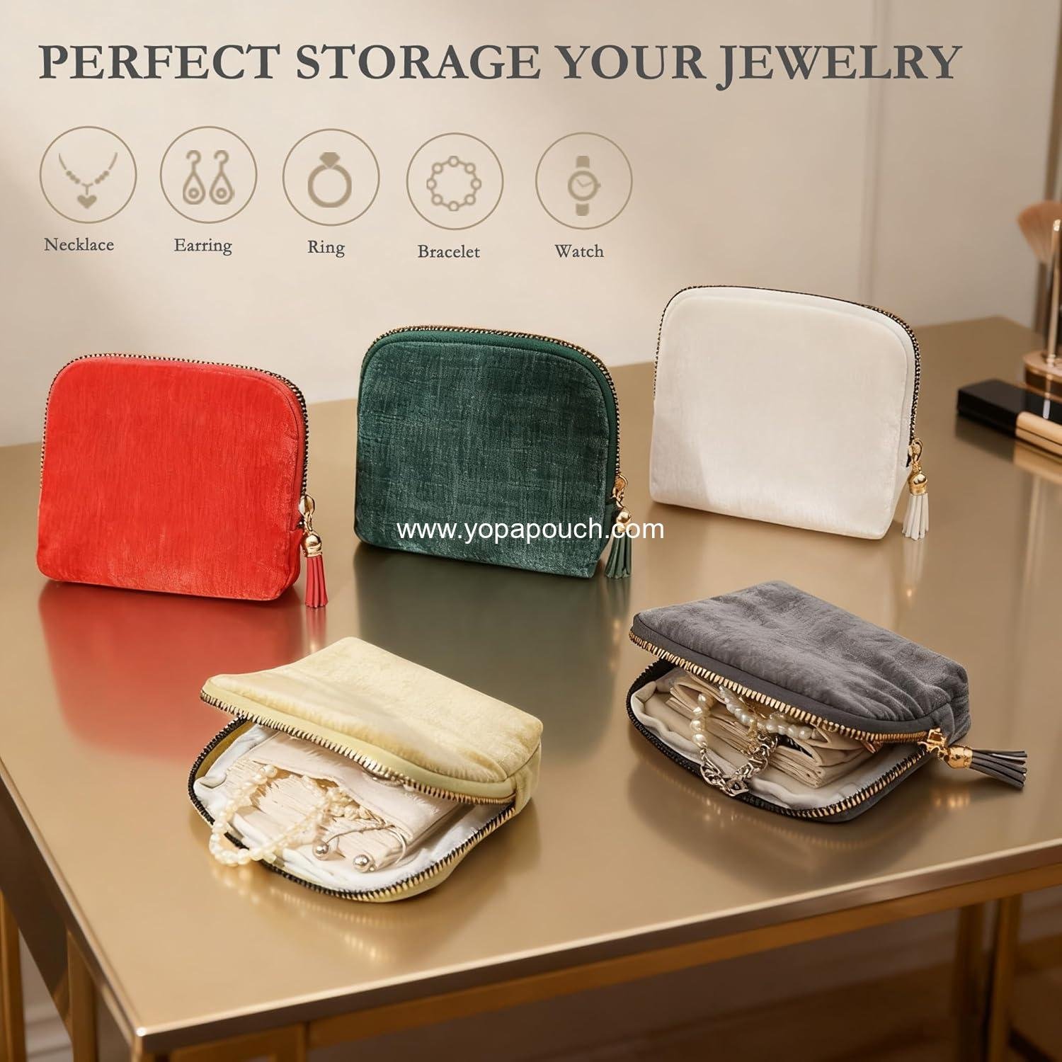 Wholesale Mini Travel Jewelry Organizer, Small Velvet Case with Tassel Zipper for Earrings, Bracelets, and Rings (Purple) - Supplier