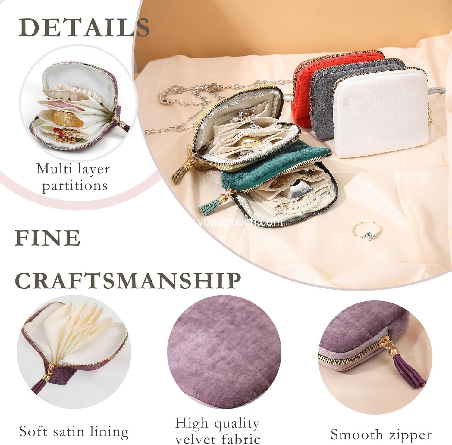 Wholesale Mini Travel Jewelry Organizer, Small Velvet Case with Tassel Zipper for Earrings, Bracelets, and Rings (Purple) - Supplier