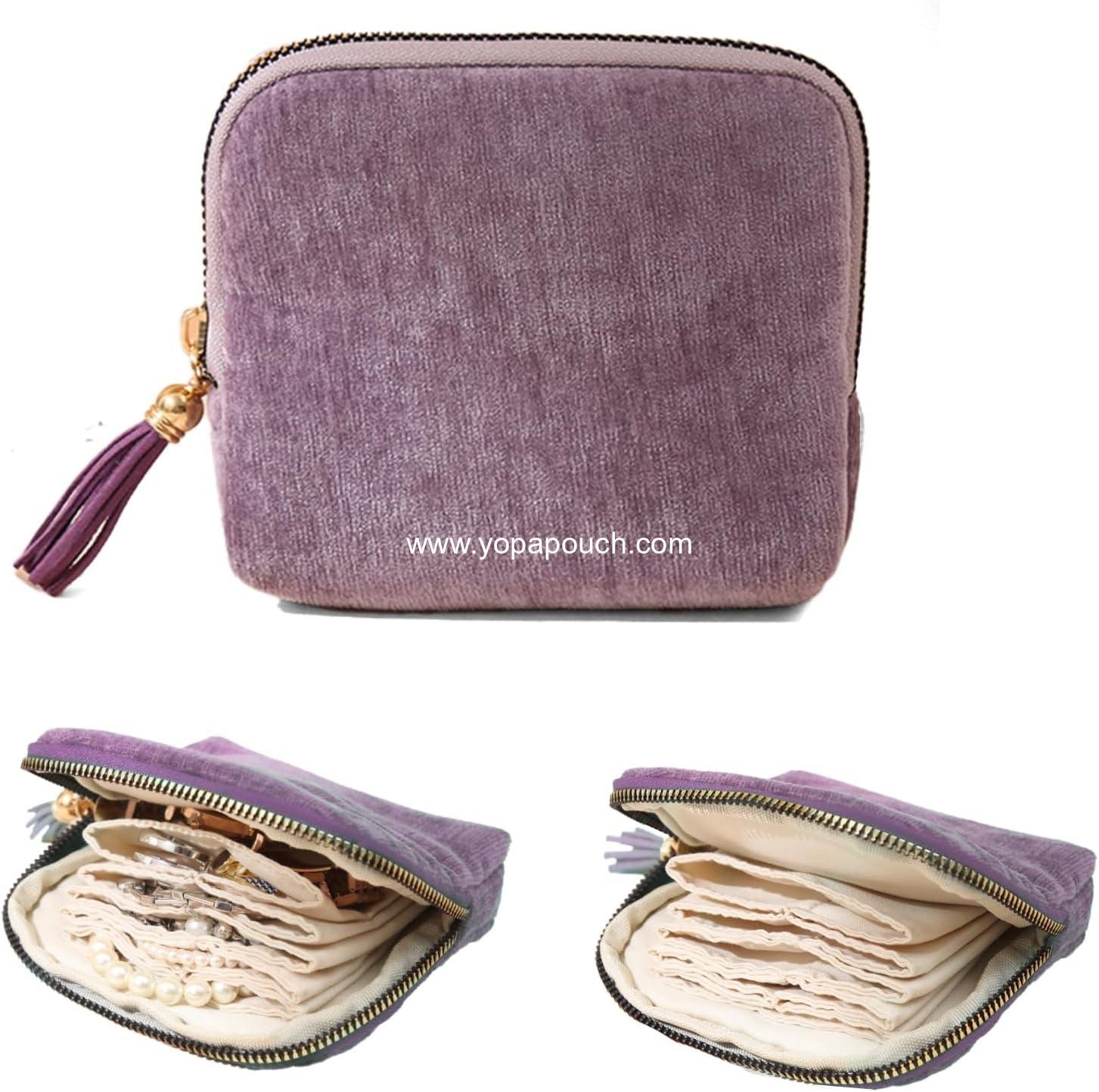 Wholesale Mini Travel Jewelry Organizer, Small Velvet Case with Tassel Zipper for Earrings, Bracelets, and Rings (Purple) - Supplier