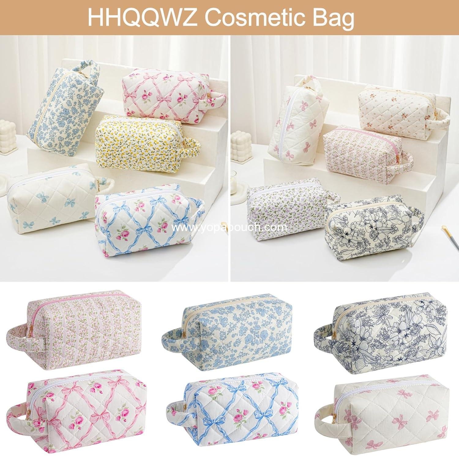 Wholesale Floral Makeup Bag Travel Cosmetic Pouch for Women, Zipper Toiletry Organizer with Handle, Pink Floral Cloth Cosmetic Bag Supplier