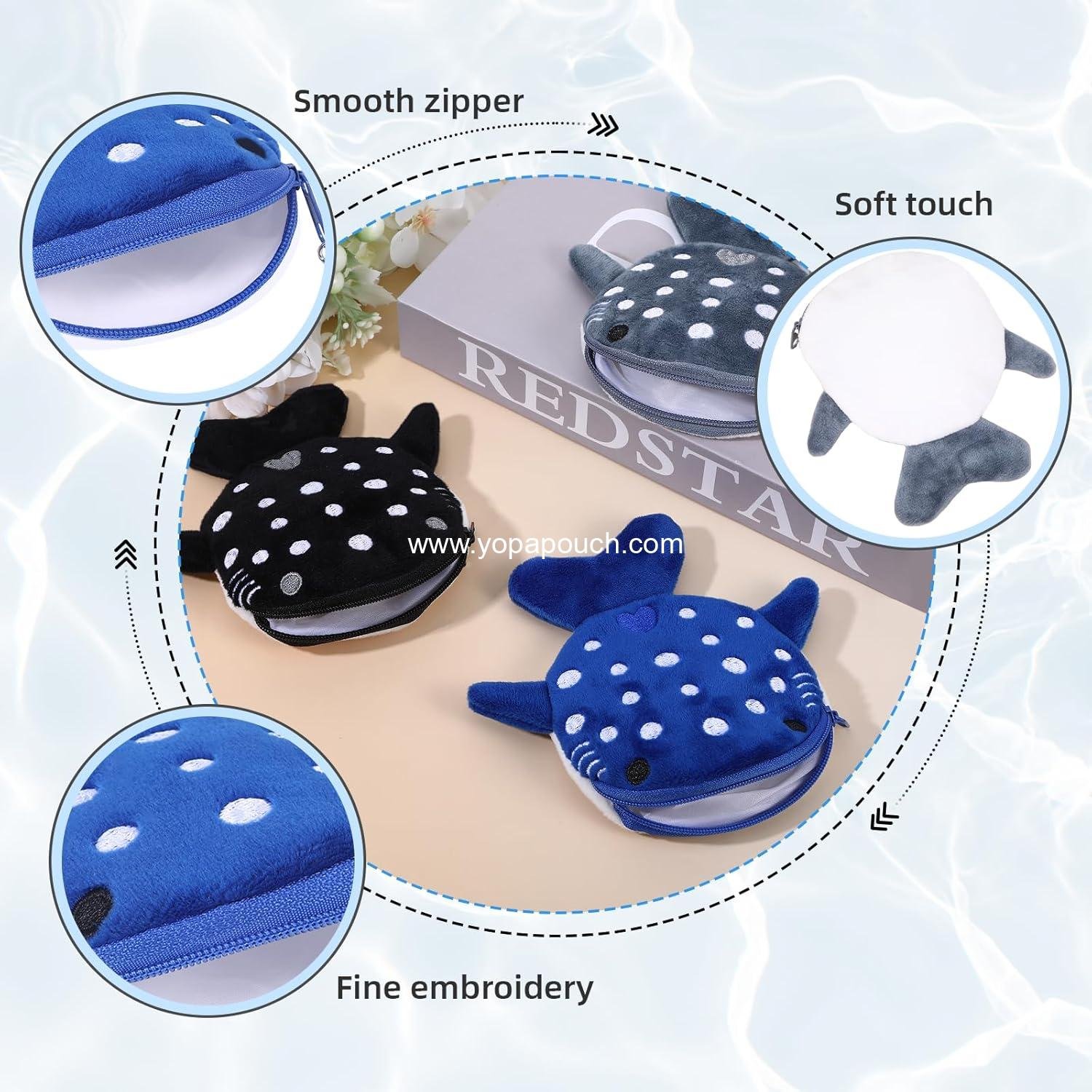 OEM 3 PCS Whale Shark Coin Purse Kawaii Wallet Zipper Small Embroidered Fish Marine Animal Purse for Women, Holds Coins Lipstick Keys - Supplier