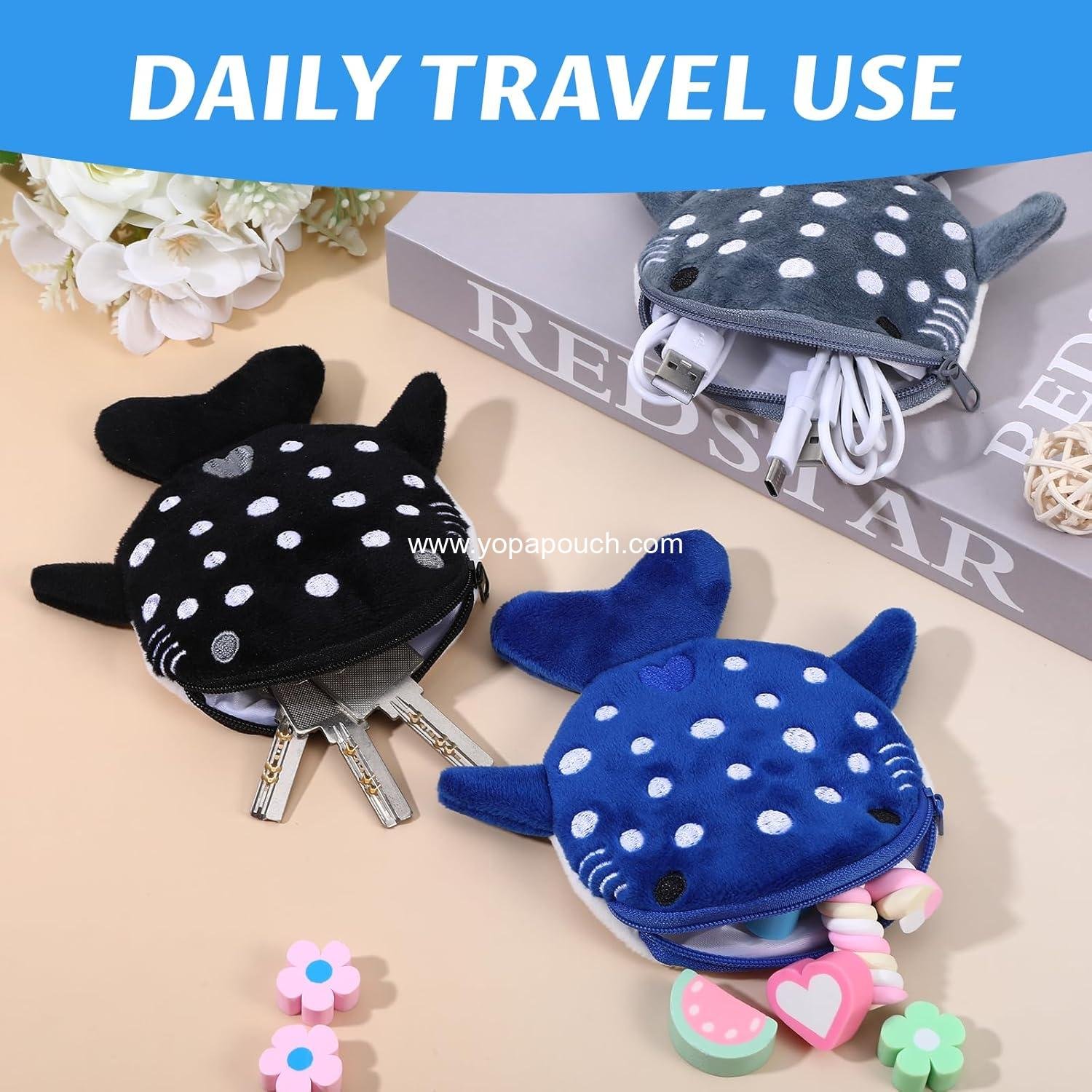 OEM 3 PCS Whale Shark Coin Purse Kawaii Wallet Zipper Small Embroidered Fish Marine Animal Purse for Women, Holds Coins Lipstick Keys - Supplier