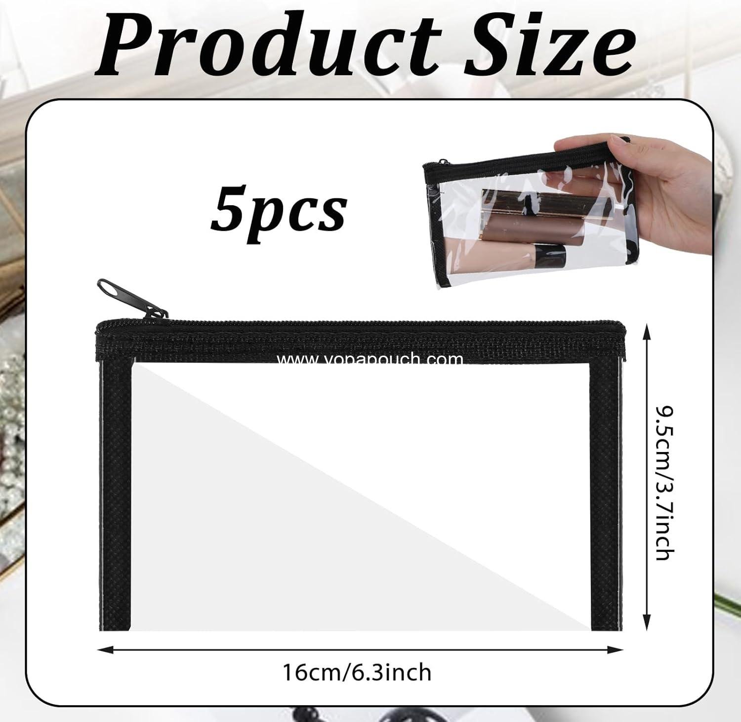 Wholesale 5 Pcs Small Clear Makeup Pouches Waterproof Cosmetic Bags with Zipper Portable Travel Organizer Kit for Purse Lipstick Bathroom Vacation Organizing (Black) Supplier