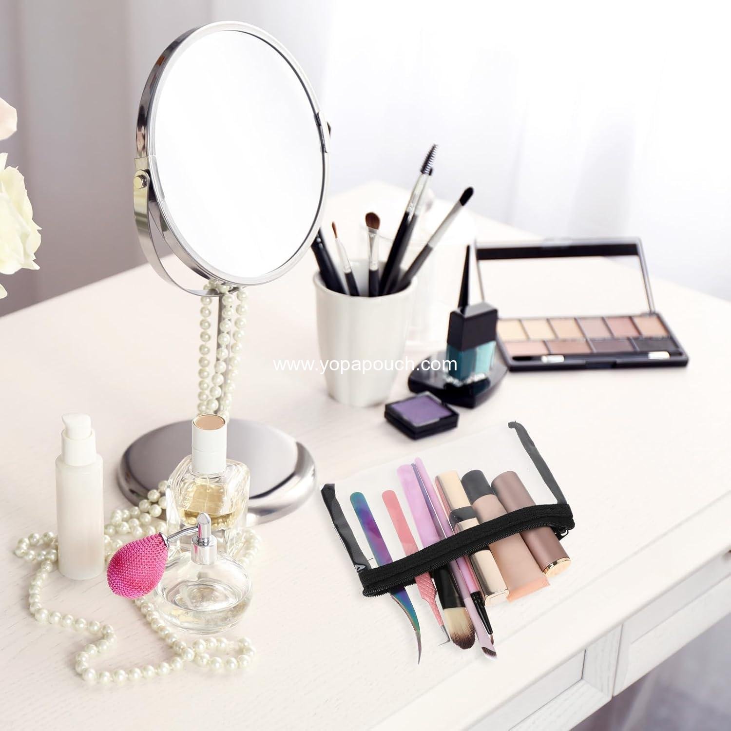 Wholesale 5 Pcs Small Clear Makeup Pouches Waterproof Cosmetic Bags with Zipper Portable Travel Organizer Kit for Purse Lipstick Bathroom Vacation Organizing (Black) Supplier