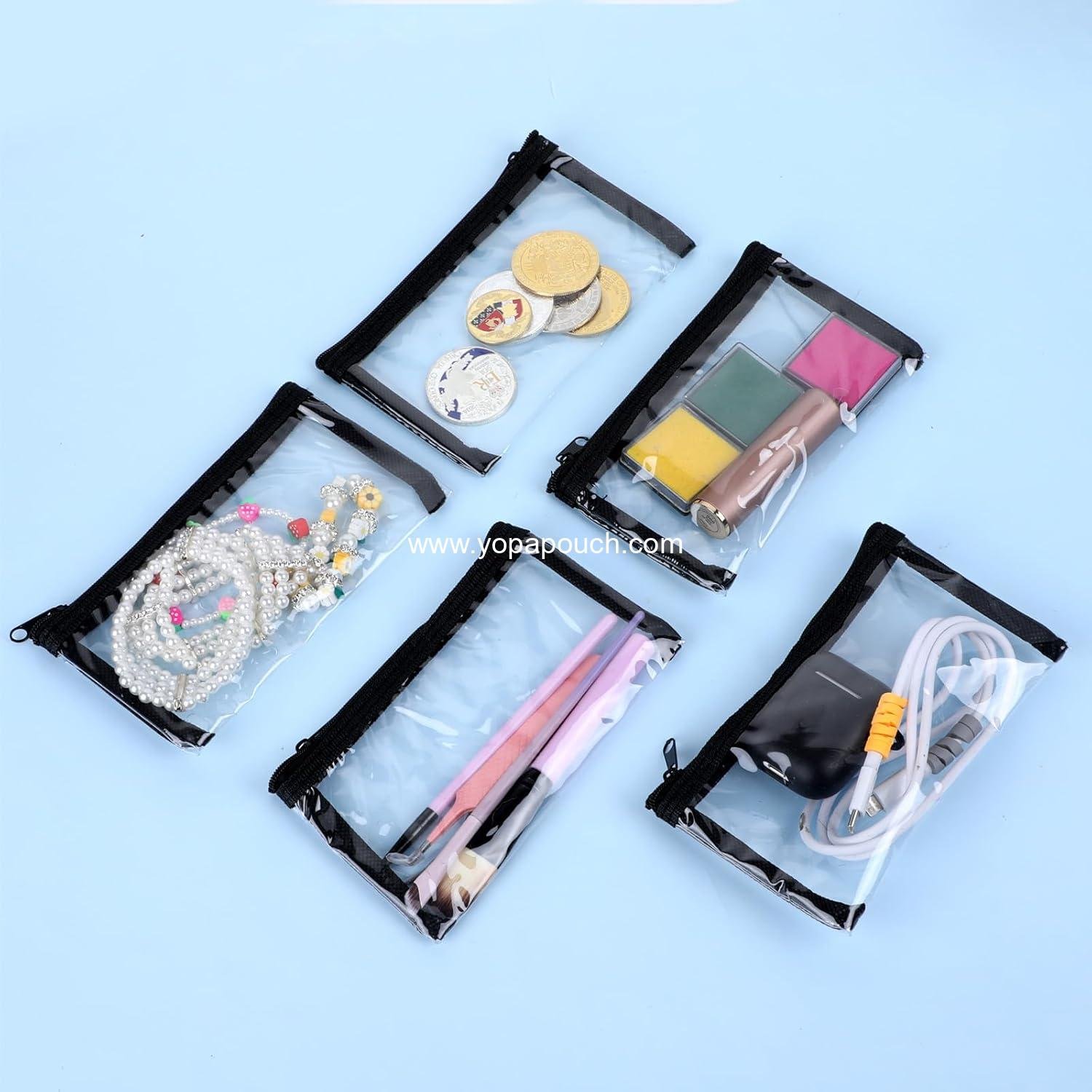 Wholesale 5 Pcs Small Clear Makeup Pouches Waterproof Cosmetic Bags with Zipper Portable Travel Organizer Kit for Purse Lipstick Bathroom Vacation Organizing (Black) Supplier