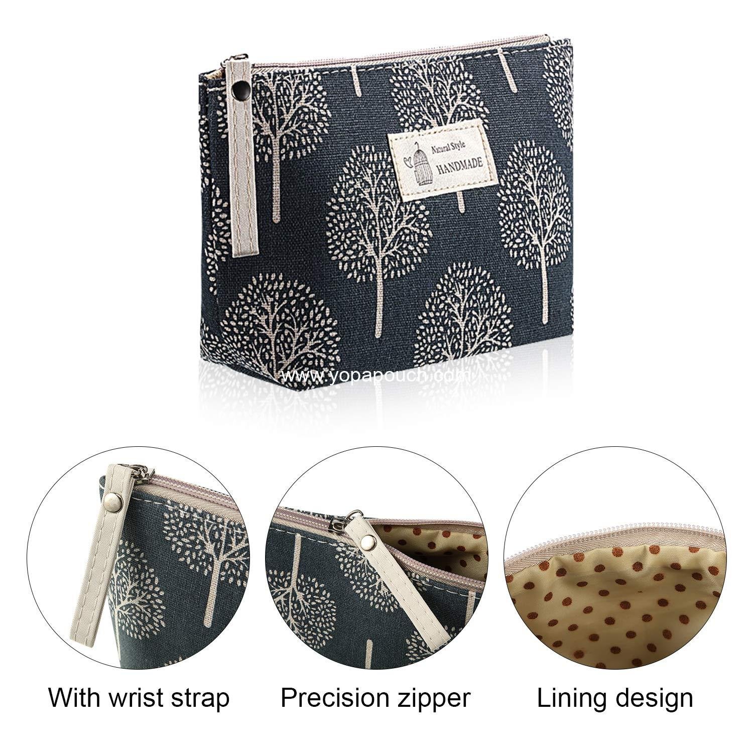 OEM 4 Pieces Canvas Cosmetic Bags Set - Printed Makeup Bags with Zipper, Multi-Functional Travel Pouches for Women and Girls, 4 Unique Styles (Whale, Bear, Tree, Leaf) - Ideal for Toiletry and Vacation Use, Supplier