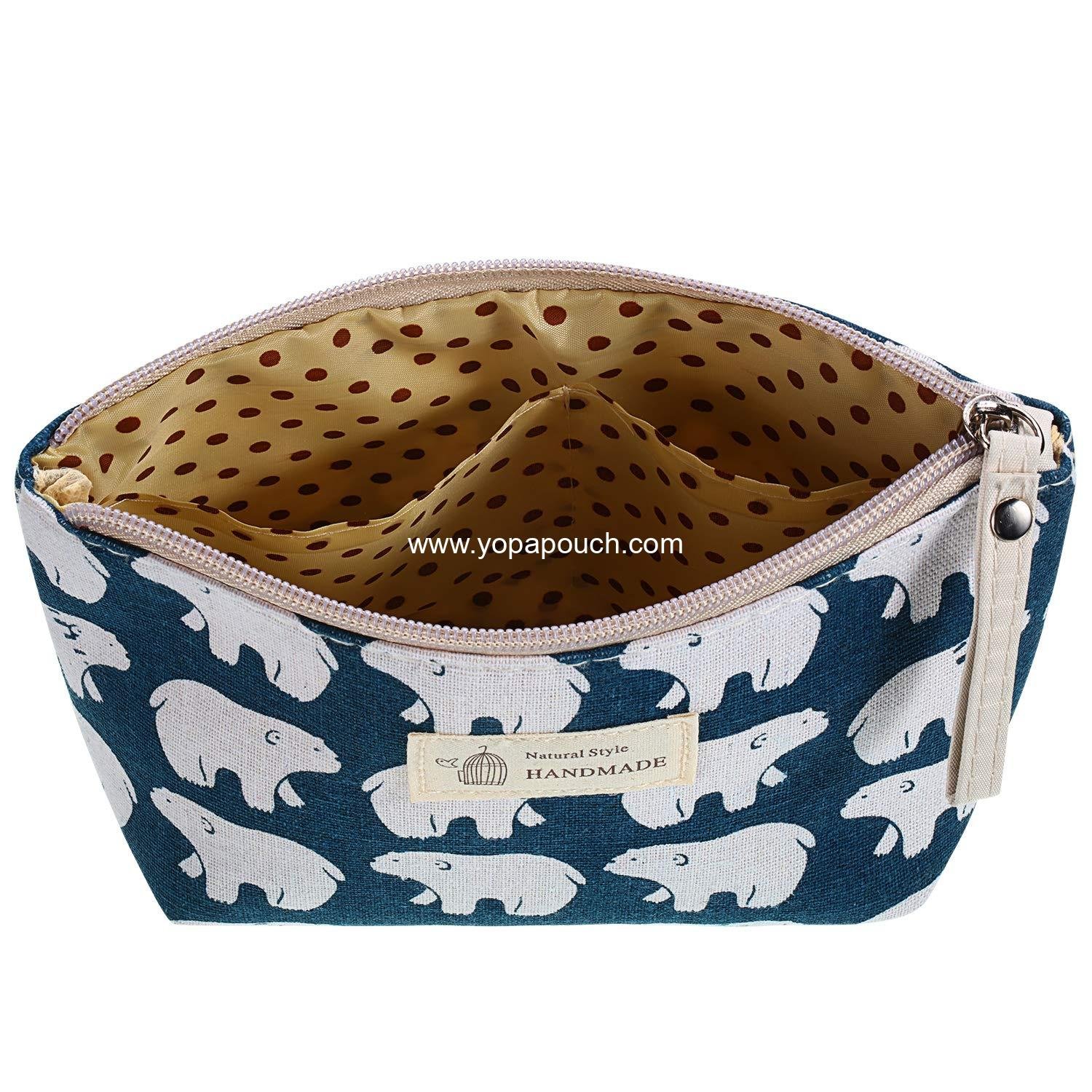 OEM 4 Pieces Canvas Cosmetic Bags Set - Printed Makeup Bags with Zipper, Multi-Functional Travel Pouches for Women and Girls, 4 Unique Styles (Whale, Bear, Tree, Leaf) - Ideal for Toiletry and Vacation Use, Supplier