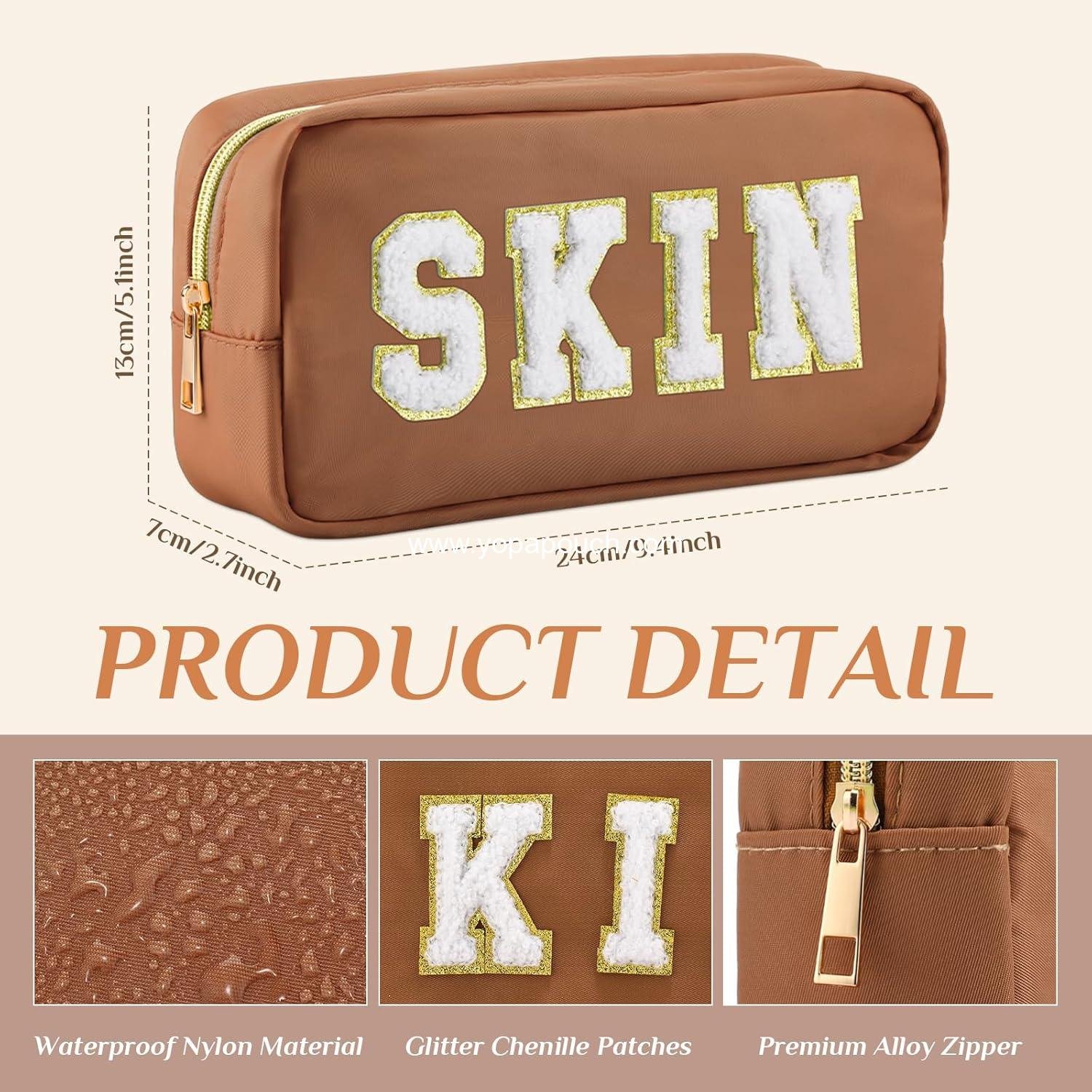 OEM Preppy Makeup Bags 4 Pcs Chenille Letter Cosmetic Pouch Set with Zipper for Women Travel Toiletry - Supplier