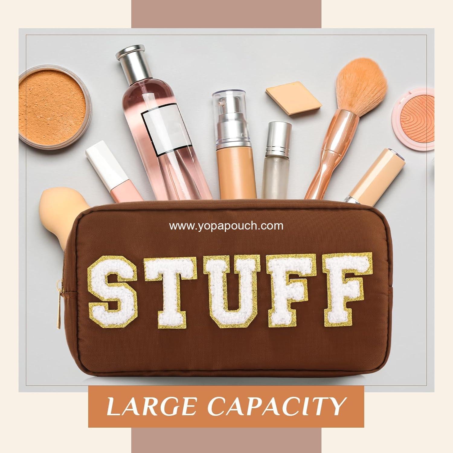 OEM Preppy Makeup Bags 4 Pcs Chenille Letter Cosmetic Pouch Set with Zipper for Women Travel Toiletry - Supplier