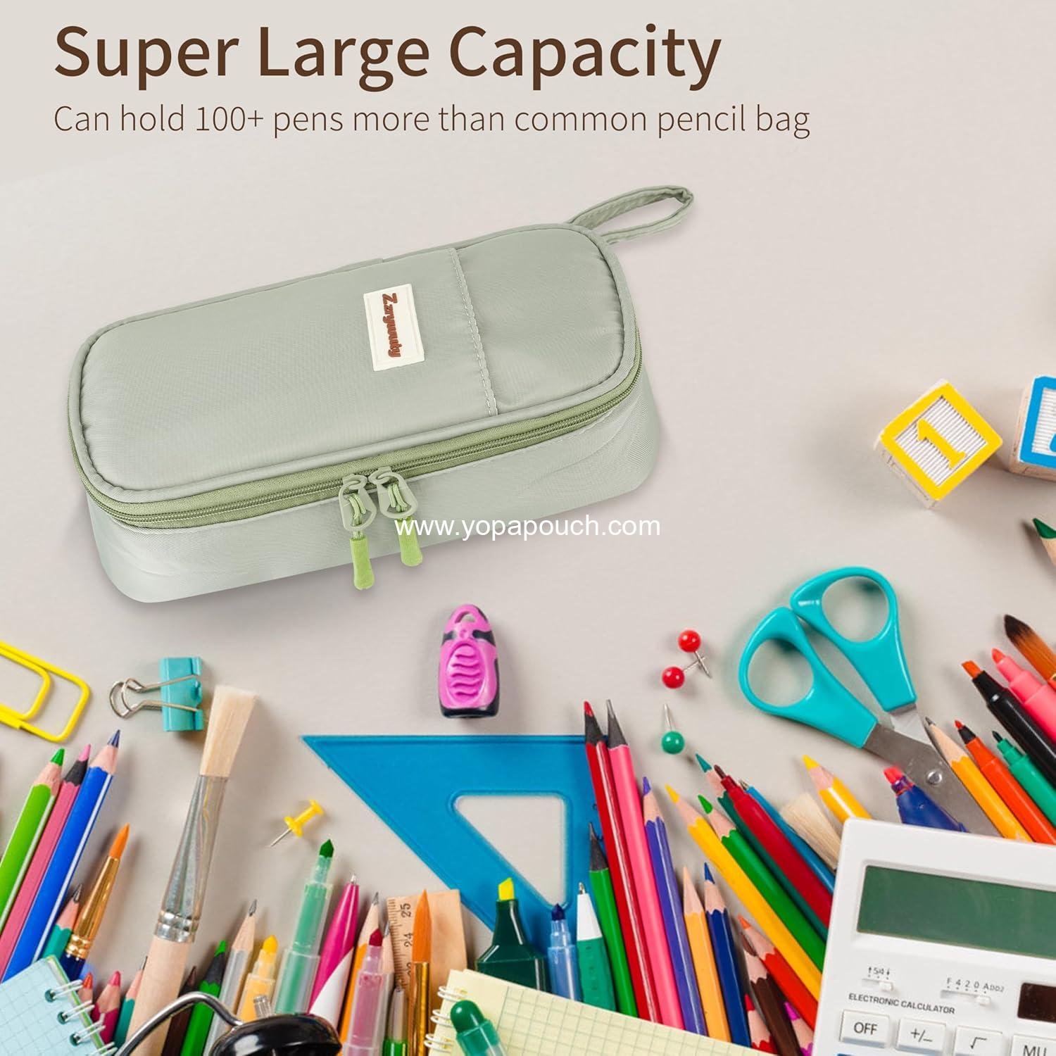 Wholesale Large Pencil Case Big Capacity Pen Pouch for Office College School Stationery for Teens and Adults, Green Manufacturer