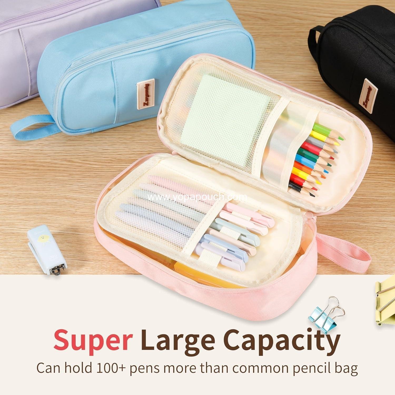 Wholesale Large Pencil Case Big Capacity Pen Pouch for Office College School Stationery for Teens and Adults, Green Manufacturer
