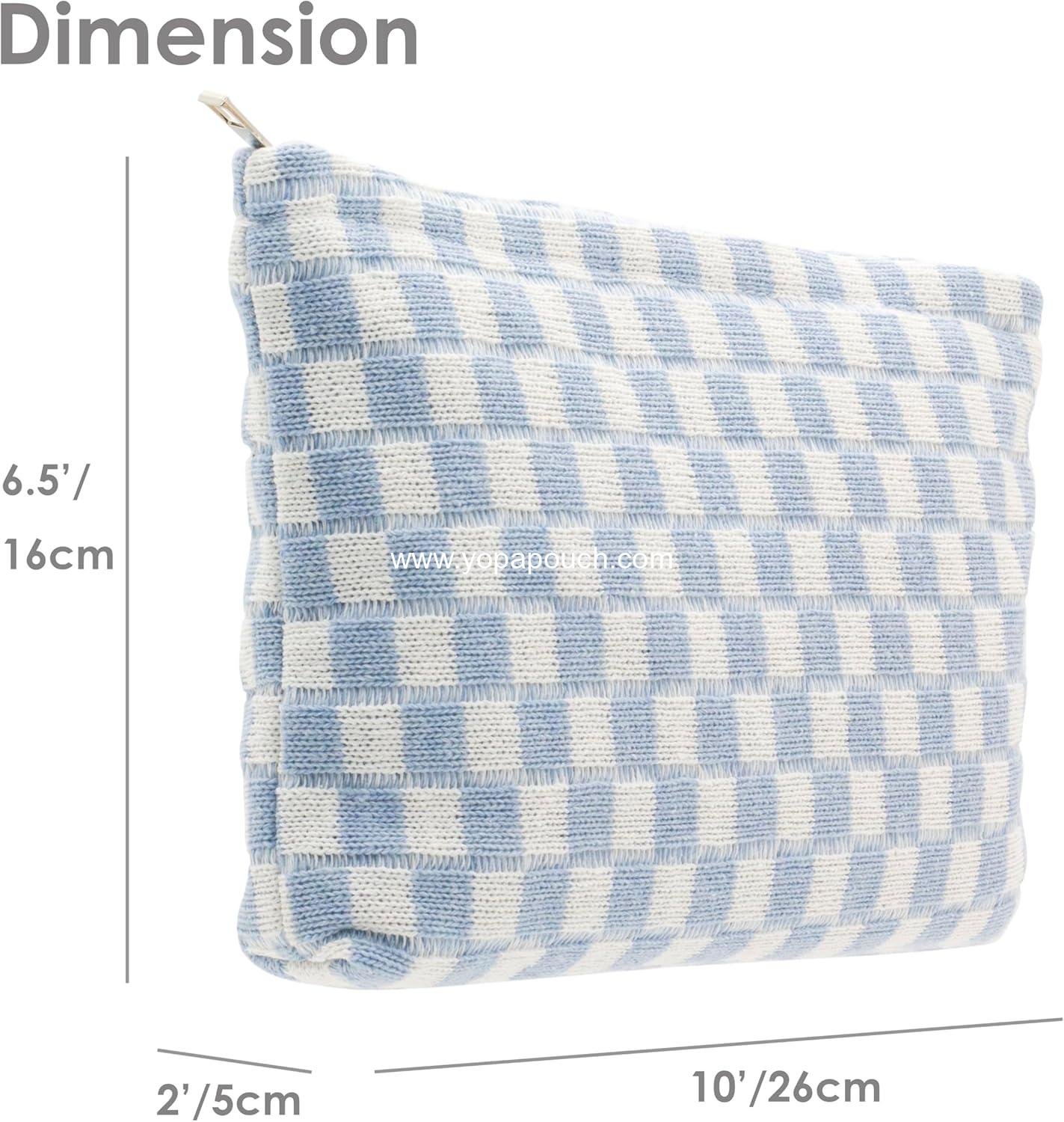 Wholesale Large Checkered Makeup Bag - Zipper Cosmetic Brush Pouch for Travel Essentials, Blue Manufacturer