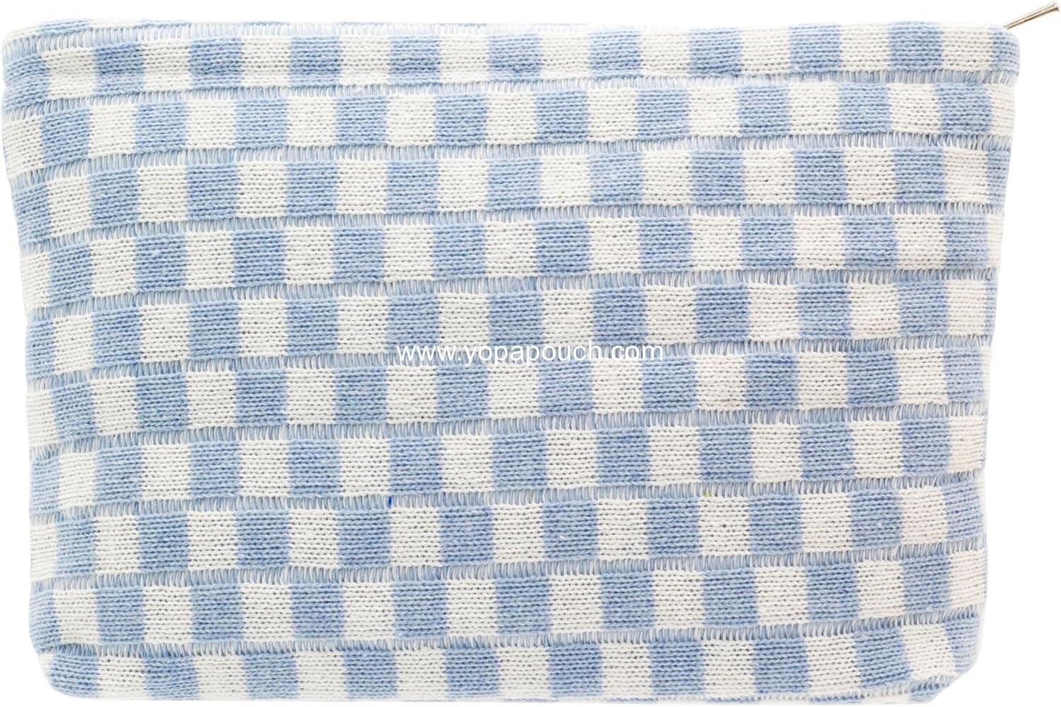 Wholesale Large Checkered Makeup Bag - Zipper Cosmetic Brush Pouch for Travel Essentials, Blue Manufacturer