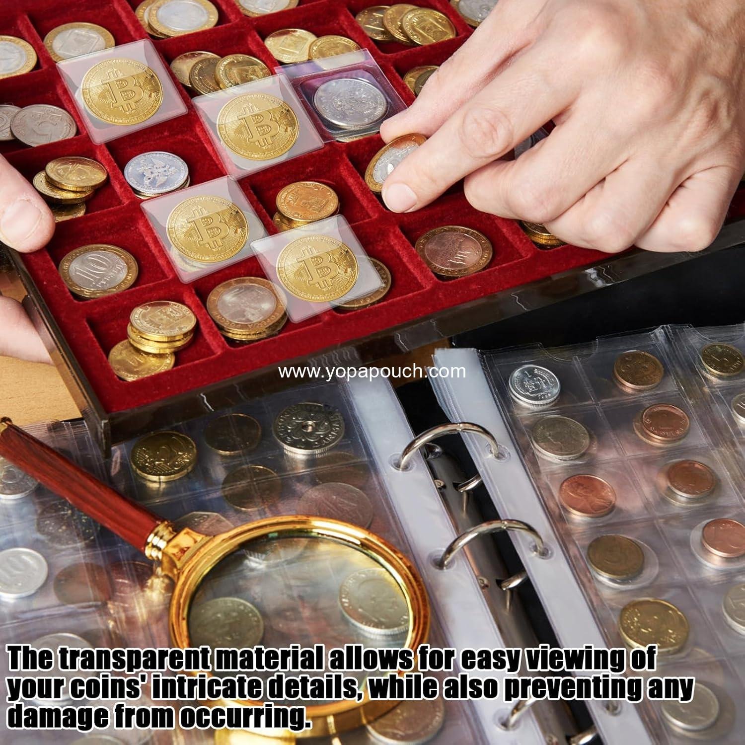 Wholesale 150Pcs Single Pocket Coin Flips Clear Coin Collectors Protectors Individual Plastic Sleeves for Jewelry Storage and Currency Collectors (2.2 x 2.2 Inch) Rectangular Supplier