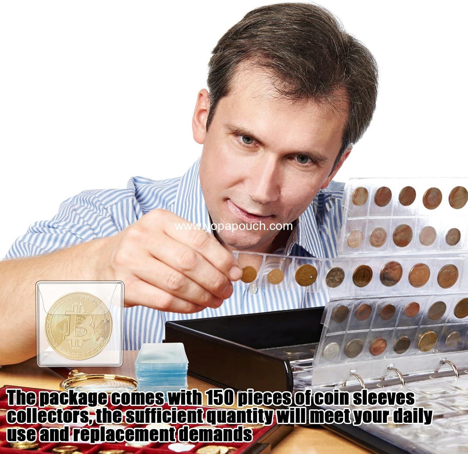 Wholesale 150Pcs Single Pocket Coin Flips Clear Coin Collectors Protectors Individual Plastic Sleeves for Jewelry Storage and Currency Collectors (2.2 x 2.2 Inch) Rectangular Supplier