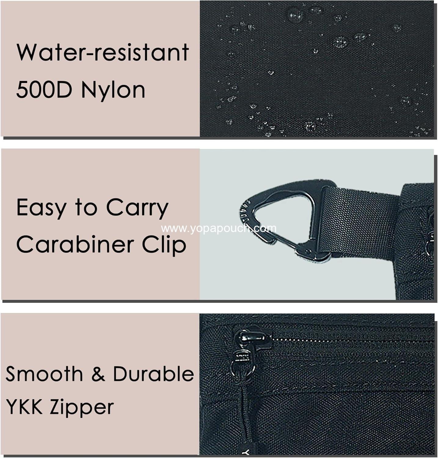 Wholesale Small Travel Pouch for Makeup and Toiletries, Water-Resistant Dopp Kit with Carabiner Clip, Organize Cosmetics, Tech, and Tools, 500D Nylon (Black) Supplier