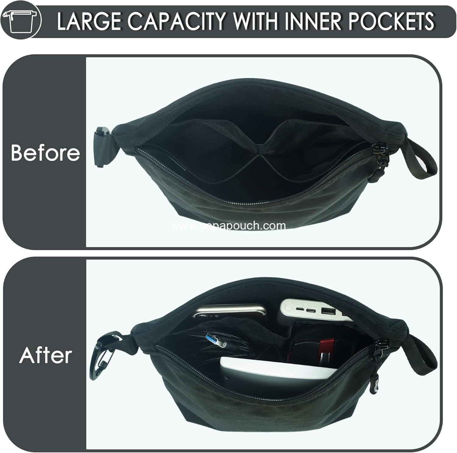 Wholesale Small Travel Pouch for Makeup and Toiletries, Water-Resistant Dopp Kit with Carabiner Clip, Organize Cosmetics, Tech, and Tools, 500D Nylon (Black) Supplier