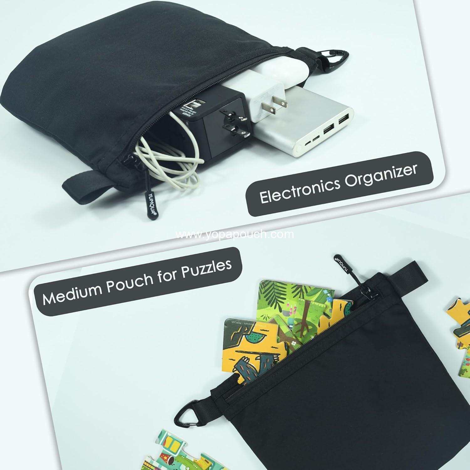 Wholesale Small Travel Pouch for Makeup and Toiletries, Water-Resistant Dopp Kit with Carabiner Clip, Organize Cosmetics, Tech, and Tools, 500D Nylon (Black) Supplier