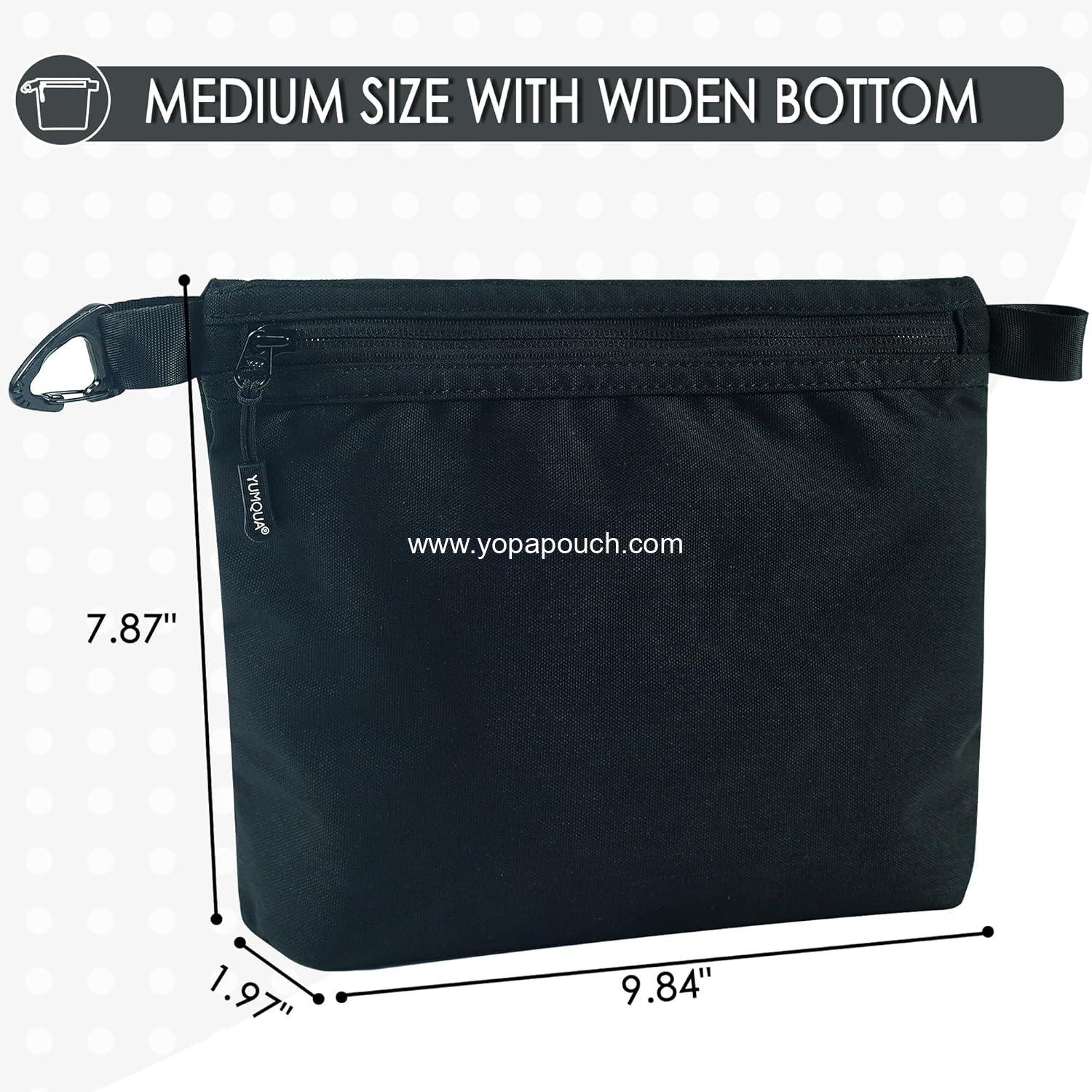 Wholesale Small Travel Pouch for Makeup and Toiletries, Water-Resistant Dopp Kit with Carabiner Clip, Organize Cosmetics, Tech, and Tools, 500D Nylon (Black) Supplier