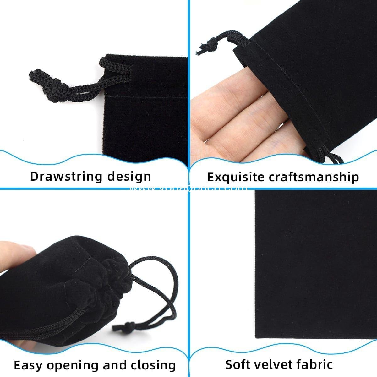 Wholesale 10 Velvet Drawstring Jewelry Pouches - Gift Bags for Wedding Favors, Candy, Christmas - Small Black Cloth Bags - Supplier