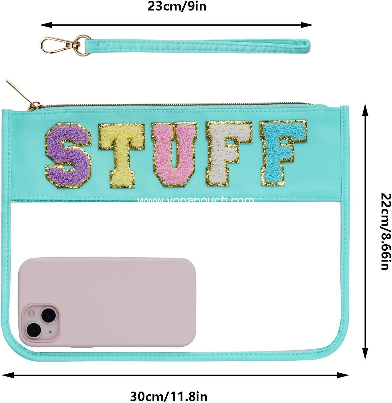 Wholesale Clear Makeup Letter Bag, Chenille Zip Pouch for Multi-purpose Use, Nylon Cosmetic Bag for Travel, Gym, Beach - Green-Stuff Supplier