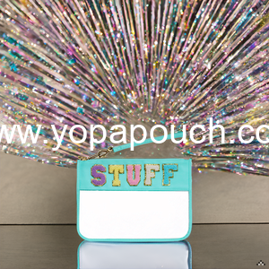 Wholesale Clear Makeup Letter Bag, Chenille Zip Pouch for Multi-purpose Use, Nylon Cosmetic Bag for Travel, Gym, Beach - Green-Stuff Supplier