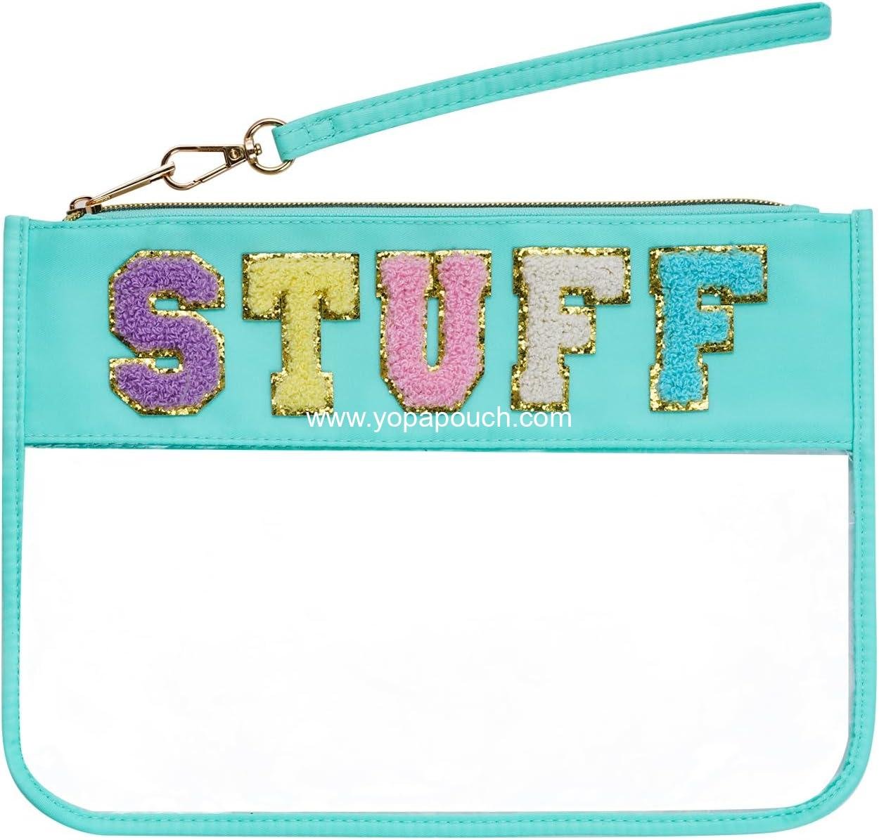 Wholesale Clear Makeup Letter Bag, Chenille Zip Pouch for Multi-purpose Use, Nylon Cosmetic Bag for Travel, Gym, Beach - Green-Stuff Supplier