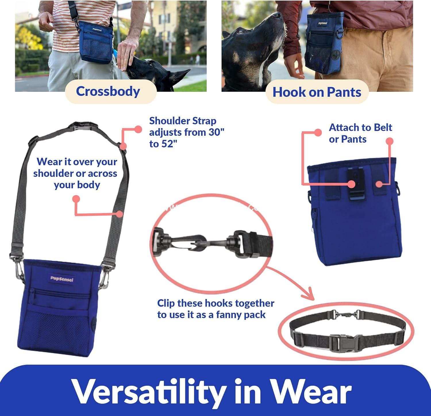 OEM Dog Treat Pouch, Durable Oxford Polyester with No-Spill Magnetic Closure, Pet Training Treat Pouches with Metal Clip, Adjustable Waist Belt, Poop Bag Dispenser (Navy Blue) - Supplier