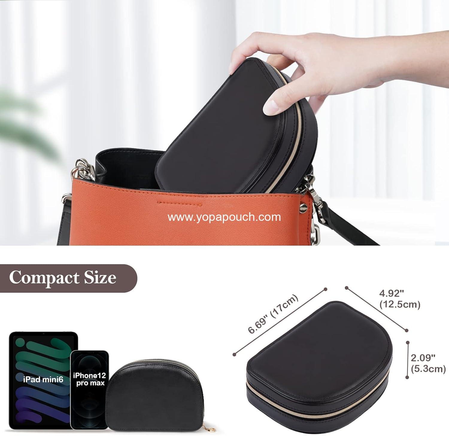 OEM Medium Portable Seashell-Shaped Jewelry Case, 2 Layer PU Leather Jewelry Organizer for Women - Black Factory