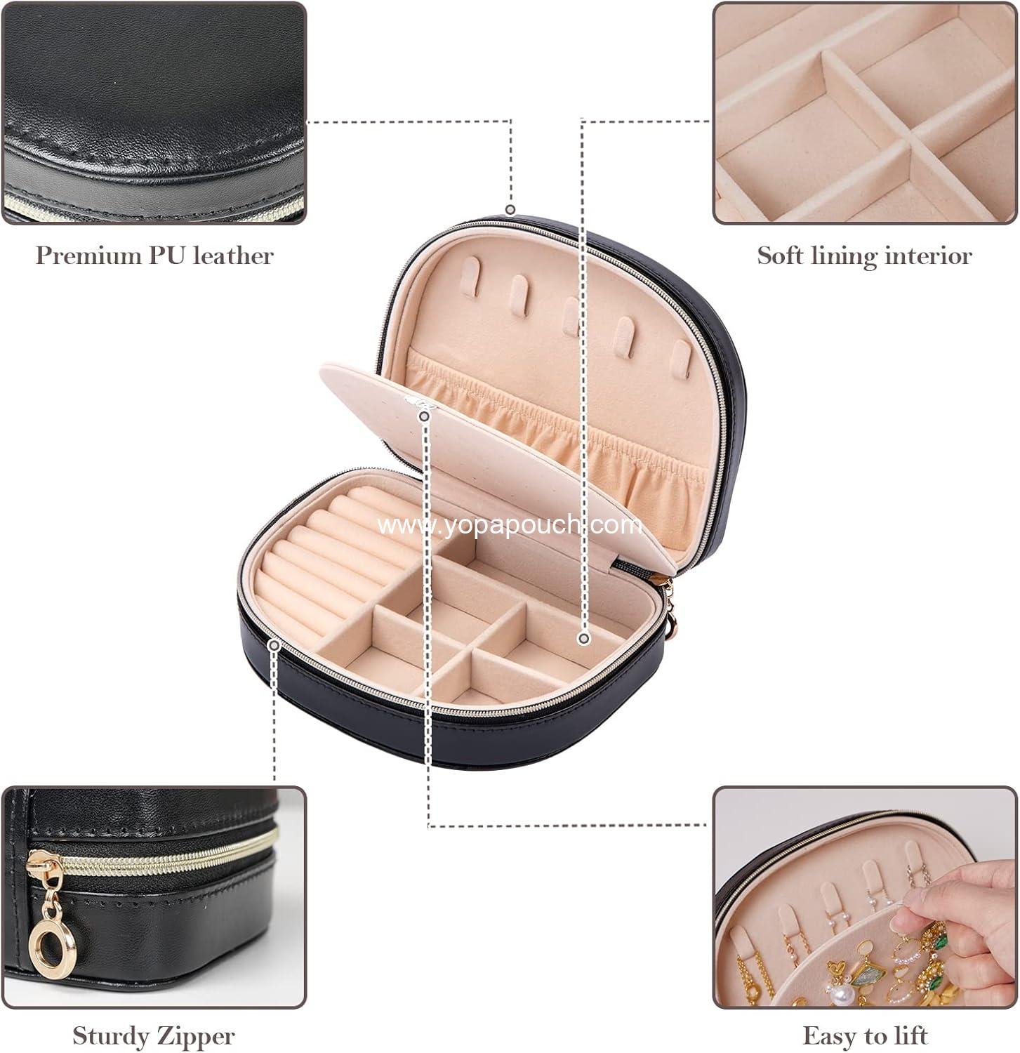 OEM Medium Portable Seashell-Shaped Jewelry Case, 2 Layer PU Leather Jewelry Organizer for Women - Black Factory