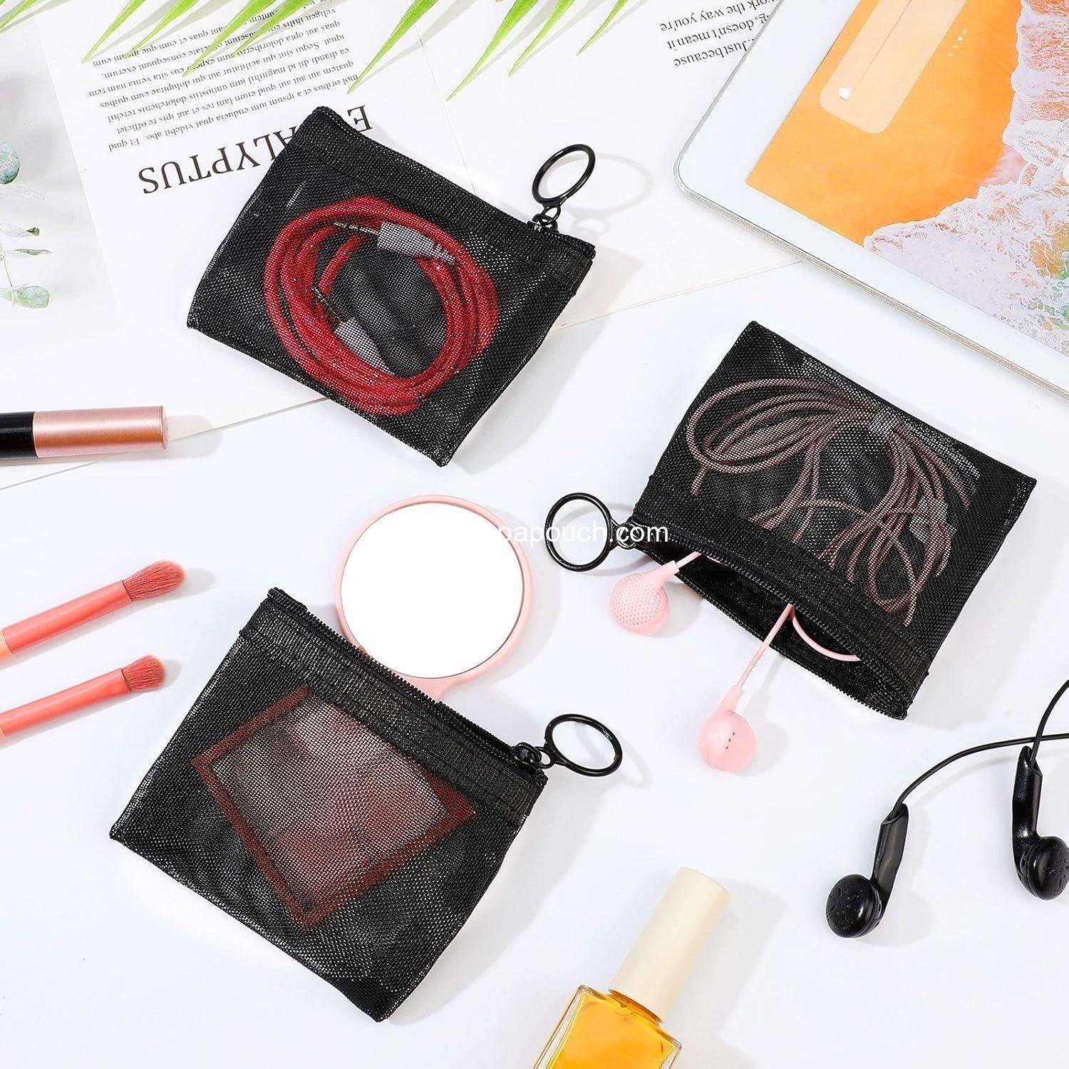 Wholesale 30 Mini Zipper Mesh Bags - Nylon Small Pouches for Travel, Home, Makeup, and Coin Storage (4 x 3 Inches, Black) - Supplier