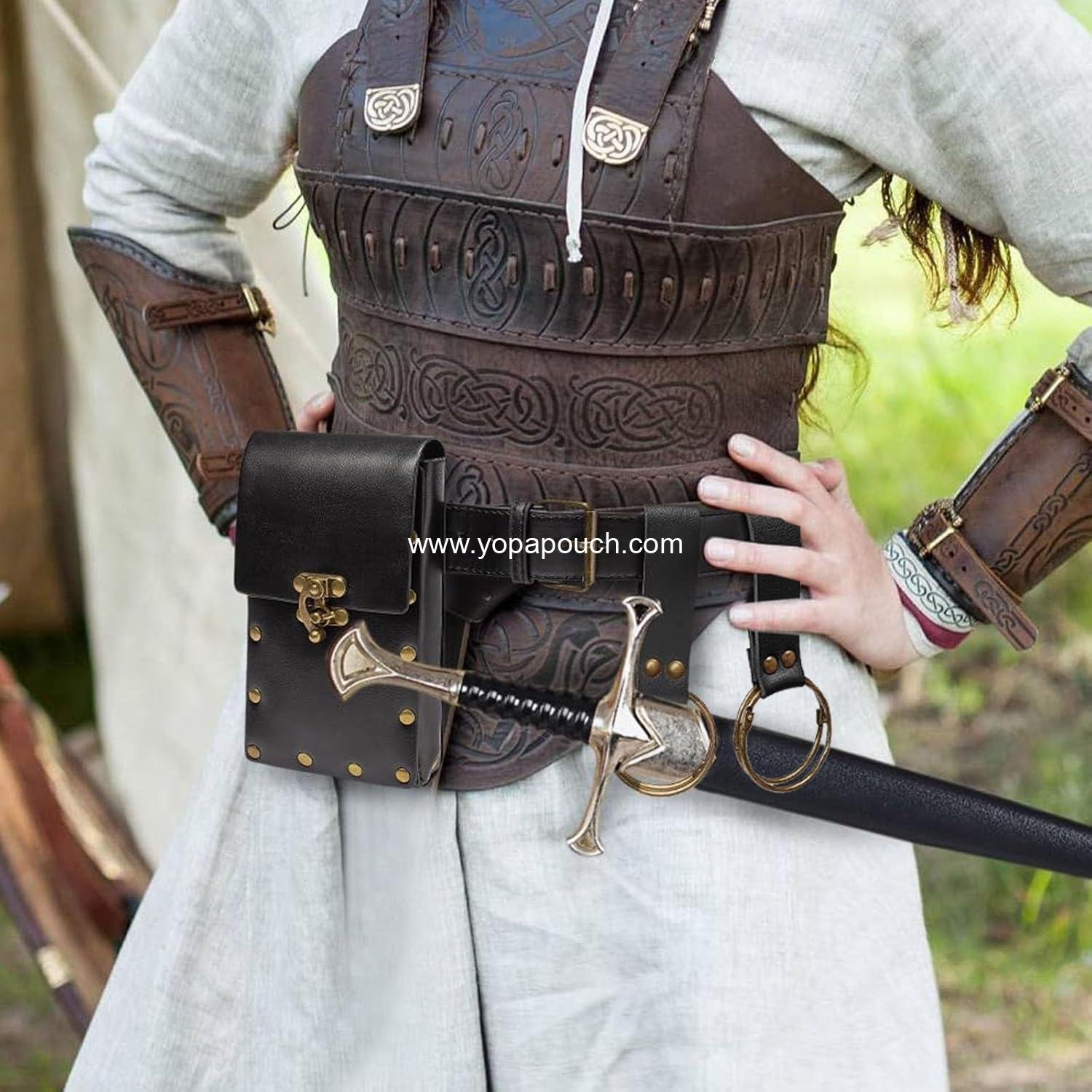 Wholesale Medieval Belt Pouch Fanny Pack Phone Holder Steampunk Festival Cosplay Accessory Waist Bag (1-Black) Supplier