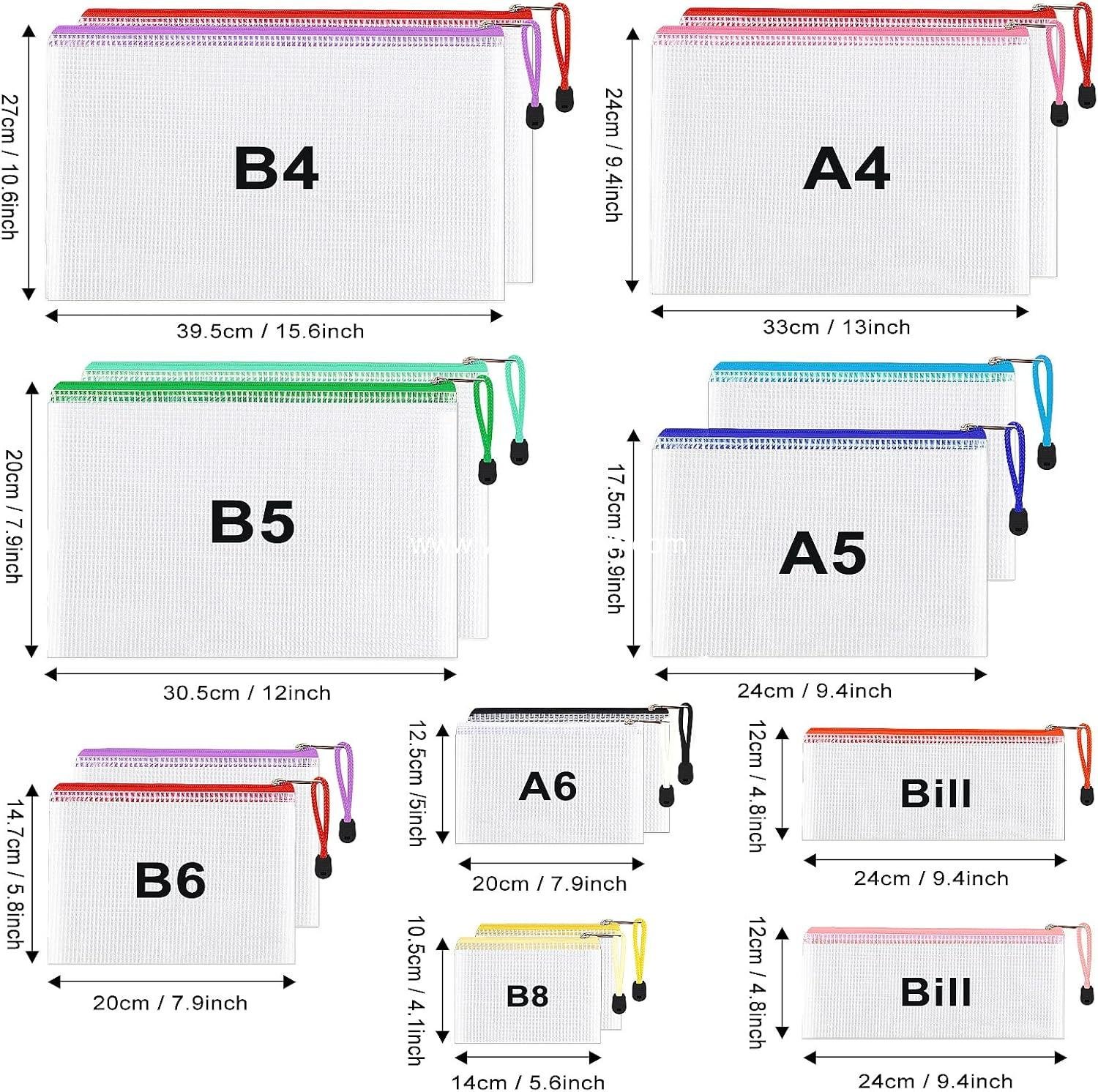 Wholesale 48pcs Mesh Zipper Pouch Bags, 8 Sizes Waterproof Plastic File Organizers, 16 Colors for Travel, School, Office, and Home - Supplier