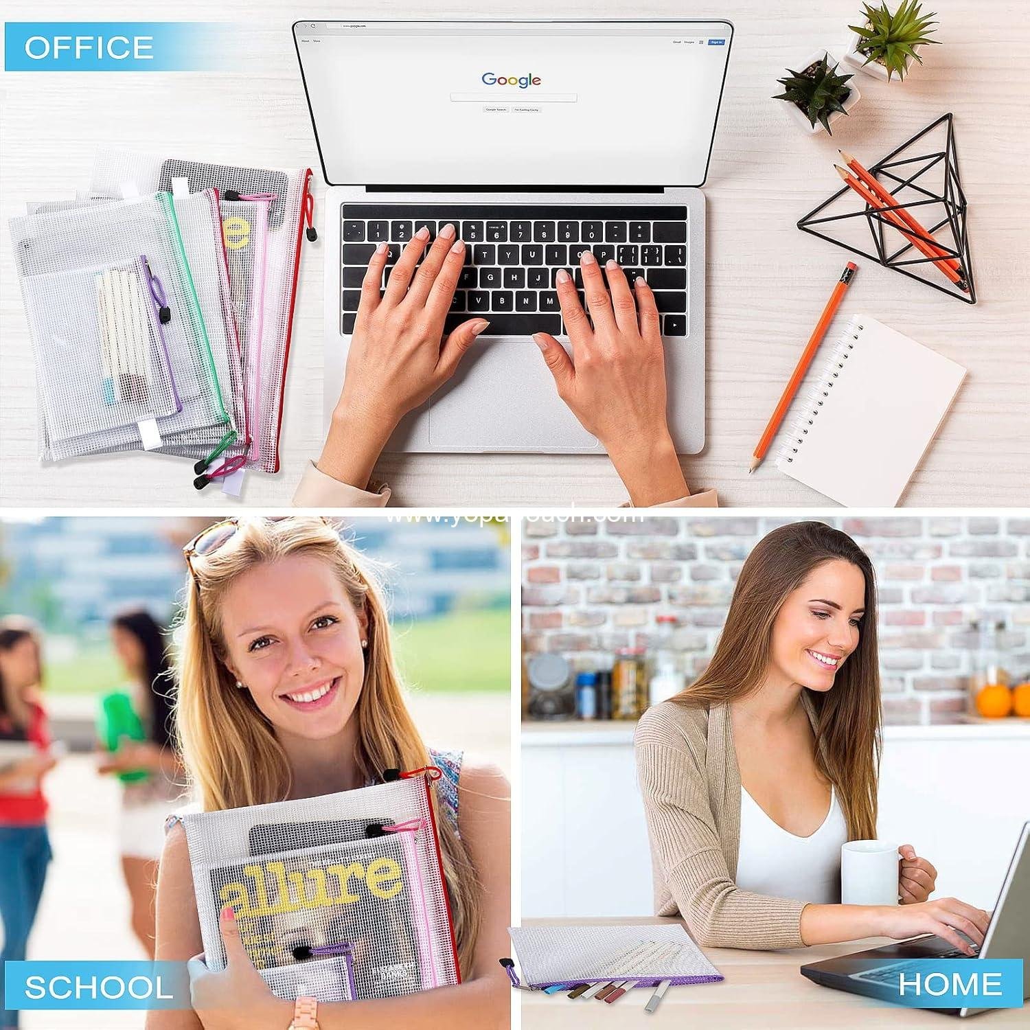 Wholesale 48pcs Mesh Zipper Pouch Bags, 8 Sizes Waterproof Plastic File Organizers, 16 Colors for Travel, School, Office, and Home - Supplier