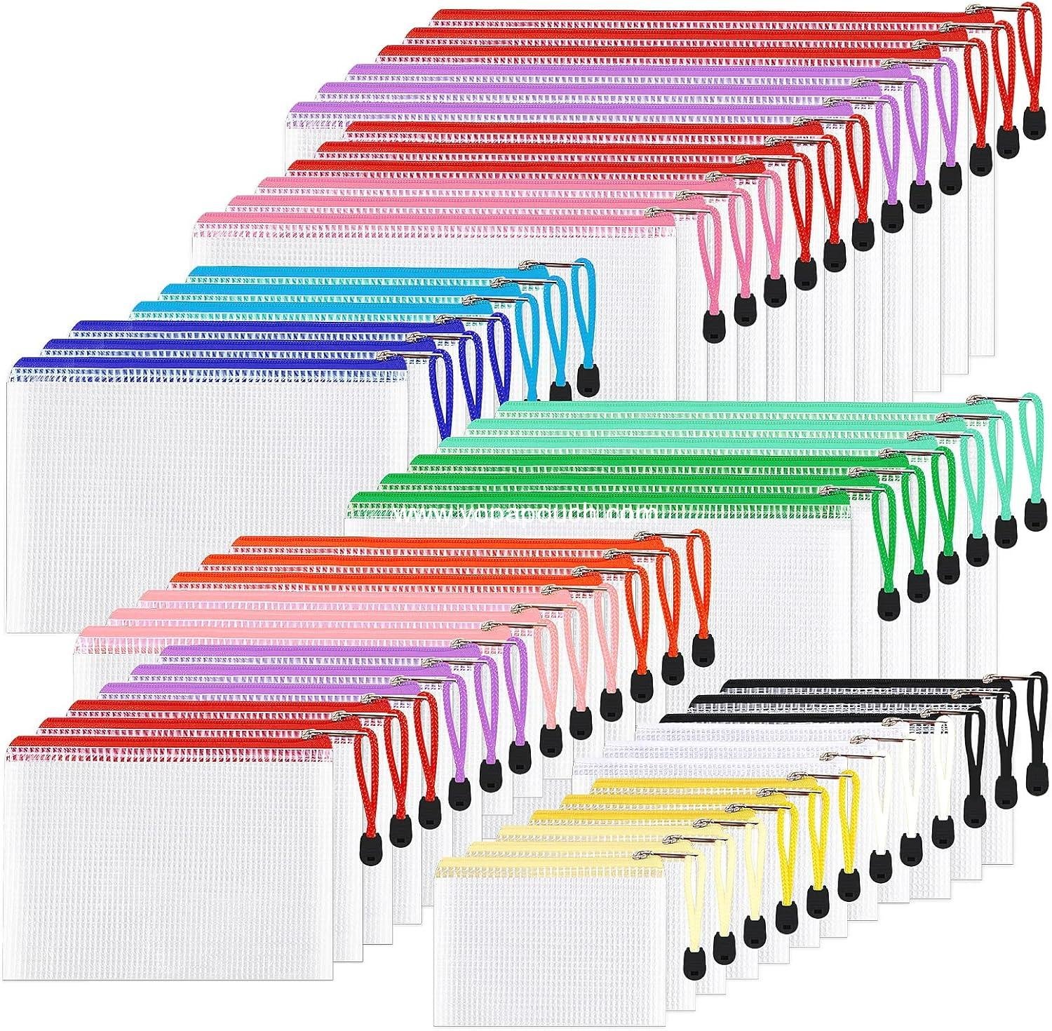 Wholesale 48pcs Mesh Zipper Pouch Bags, 8 Sizes Waterproof Plastic File Organizers, 16 Colors for Travel, School, Office, and Home - Supplier