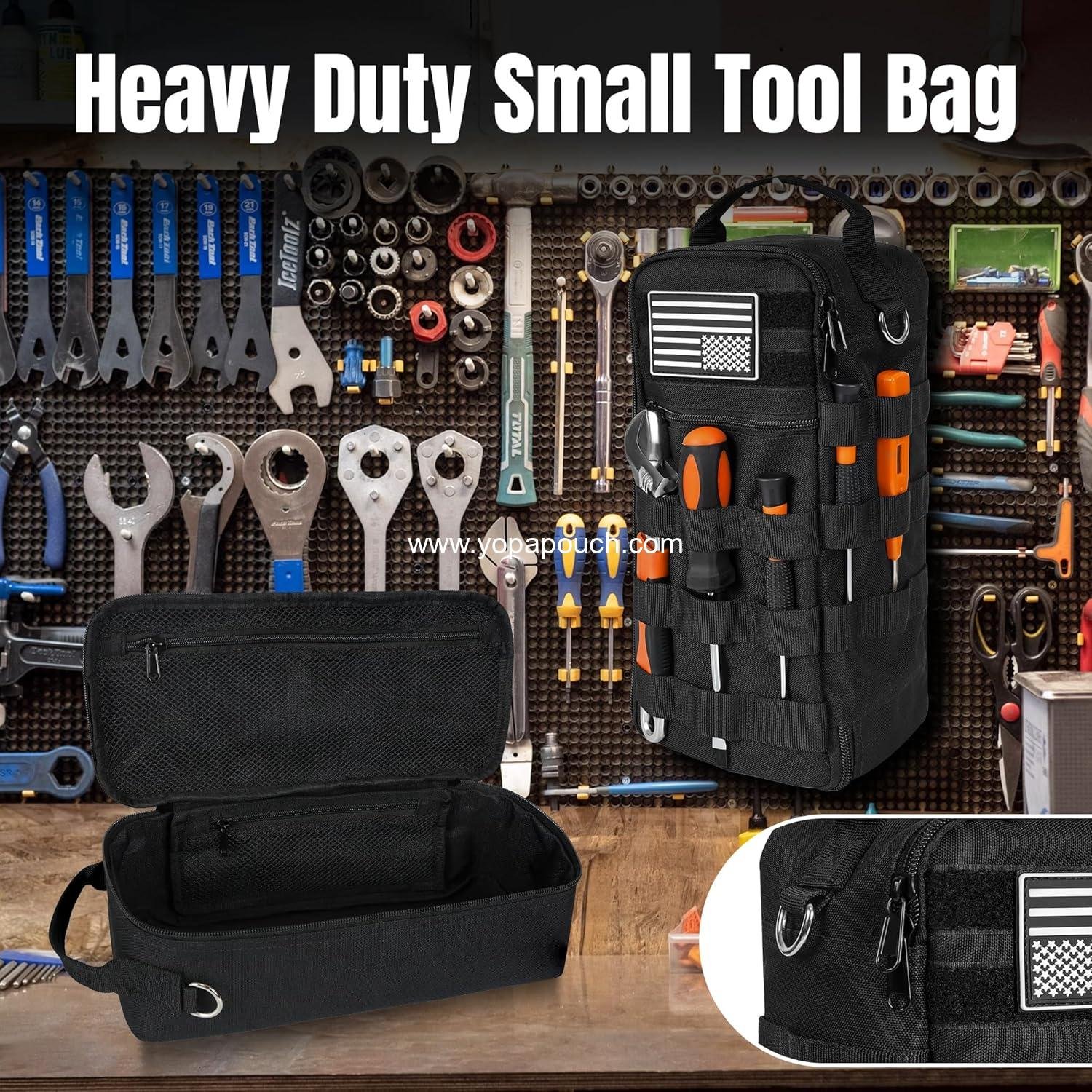 Wholesale Durable Portable Tool Bag, Heavy Duty Pouch with Shoulder Strap and D-ring Clip, Waterproof Multi-Pocket Handbag for Electricians, Carpenters, HVAC Technicians (Black) Supplier