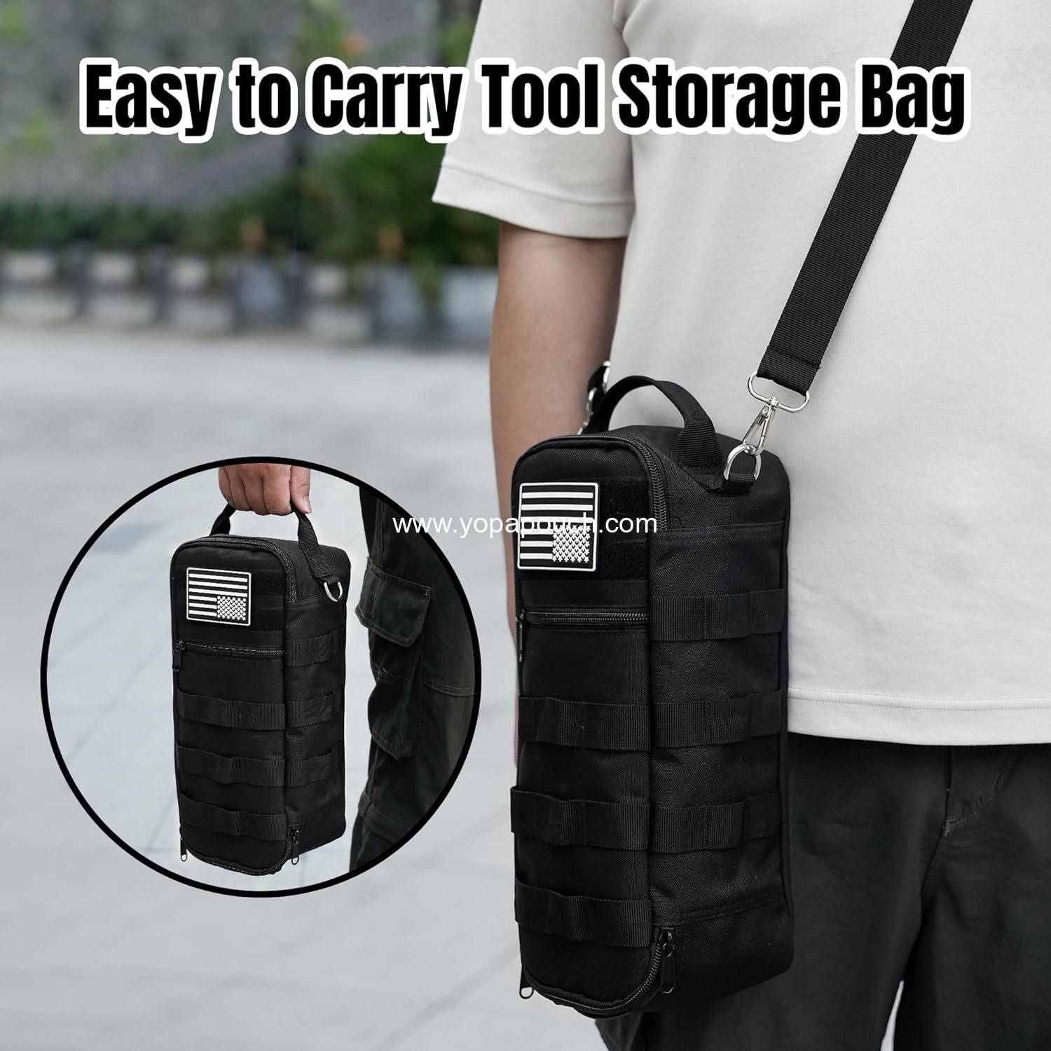 Wholesale Durable Portable Tool Bag, Heavy Duty Pouch with Shoulder Strap and D-ring Clip, Waterproof Multi-Pocket Handbag for Electricians, Carpenters, HVAC Technicians (Black) Supplier