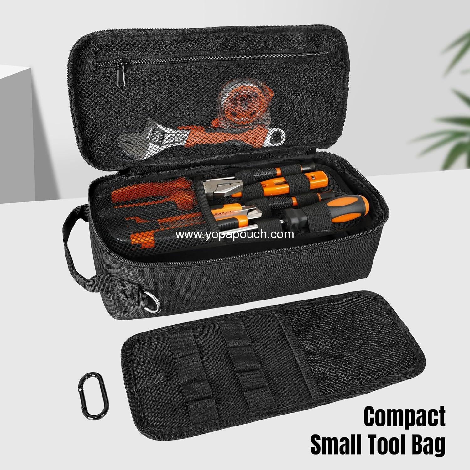 Wholesale Durable Portable Tool Bag, Heavy Duty Pouch with Shoulder Strap and D-ring Clip, Waterproof Multi-Pocket Handbag for Electricians, Carpenters, HVAC Technicians (Black) Supplier