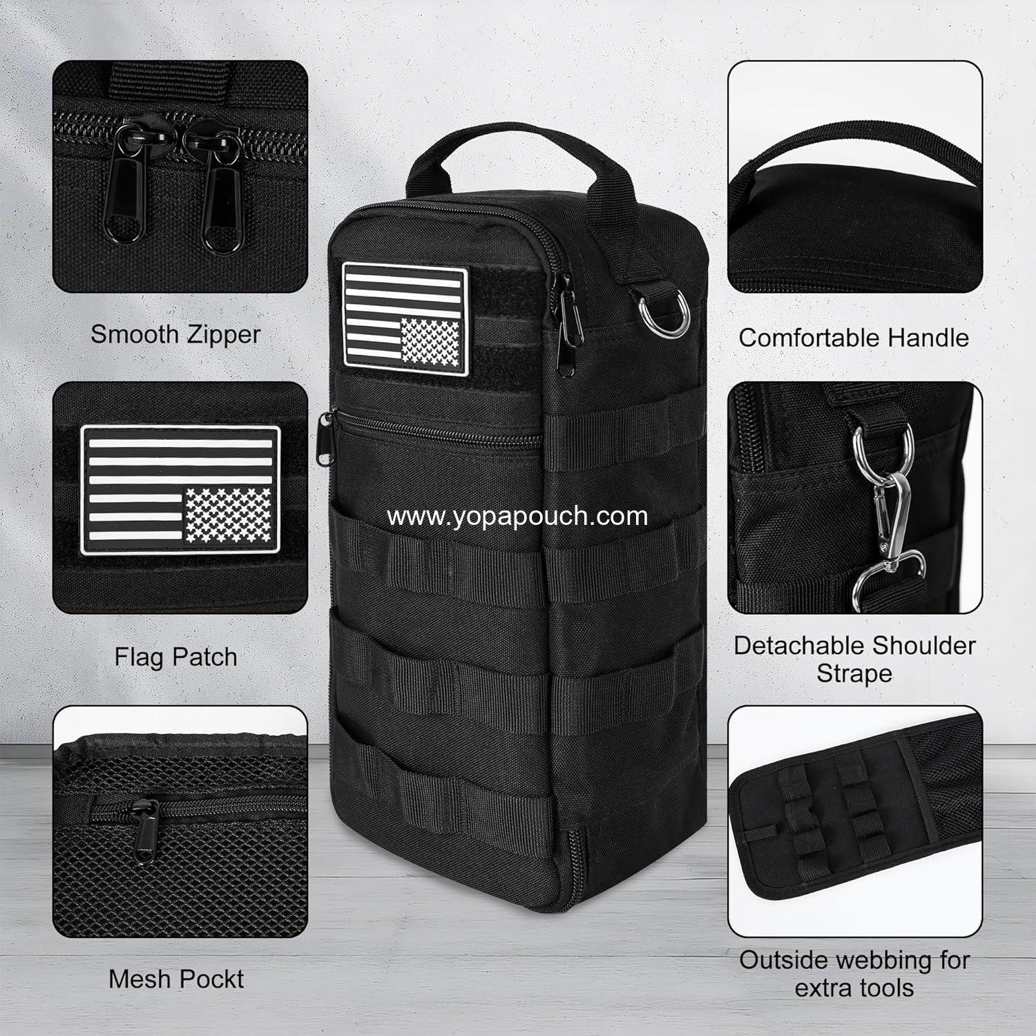 Wholesale Durable Portable Tool Bag, Heavy Duty Pouch with Shoulder Strap and D-ring Clip, Waterproof Multi-Pocket Handbag for Electricians, Carpenters, HVAC Technicians (Black) Supplier