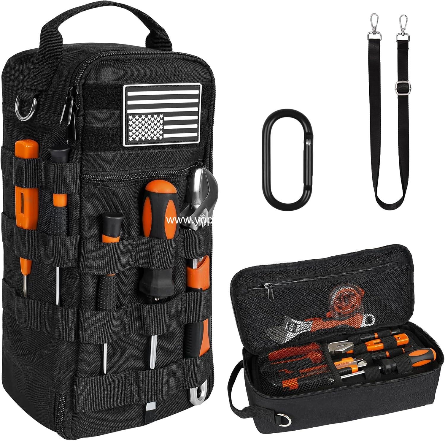 Wholesale Durable Portable Tool Bag, Heavy Duty Pouch with Shoulder Strap and D-ring Clip, Waterproof Multi-Pocket Handbag for Electricians, Carpenters, HVAC Technicians (Black) Supplier