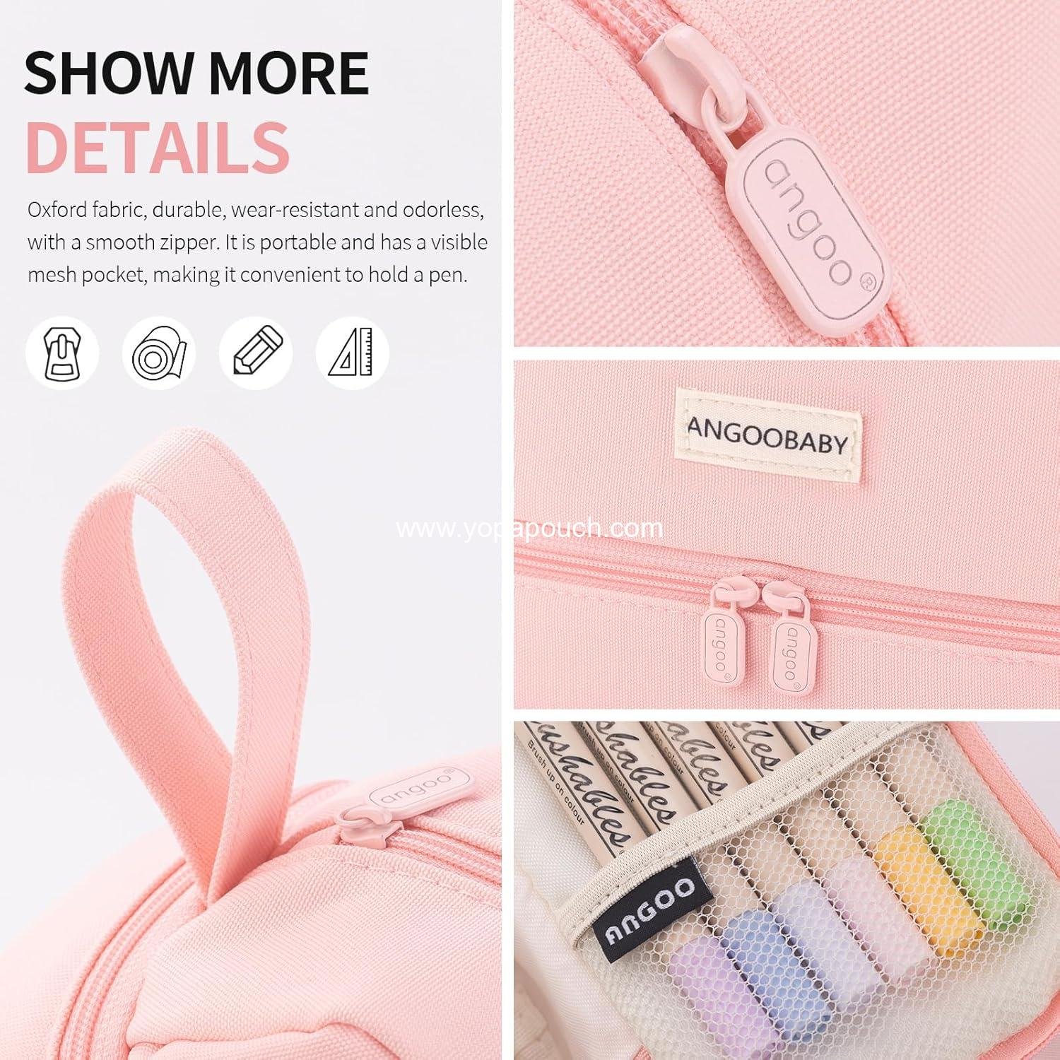 Wholesale Large Capacity Canvas Pencil Case with 2 Compartments for Students and Adults - Pink - Manufacturer