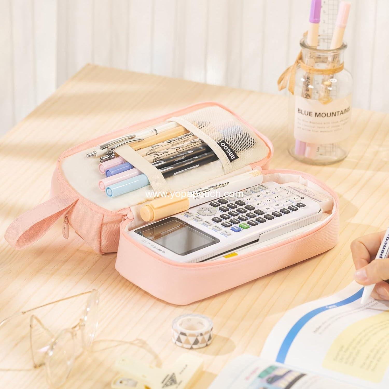 Wholesale Large Capacity Canvas Pencil Case with 2 Compartments for Students and Adults - Pink - Manufacturer