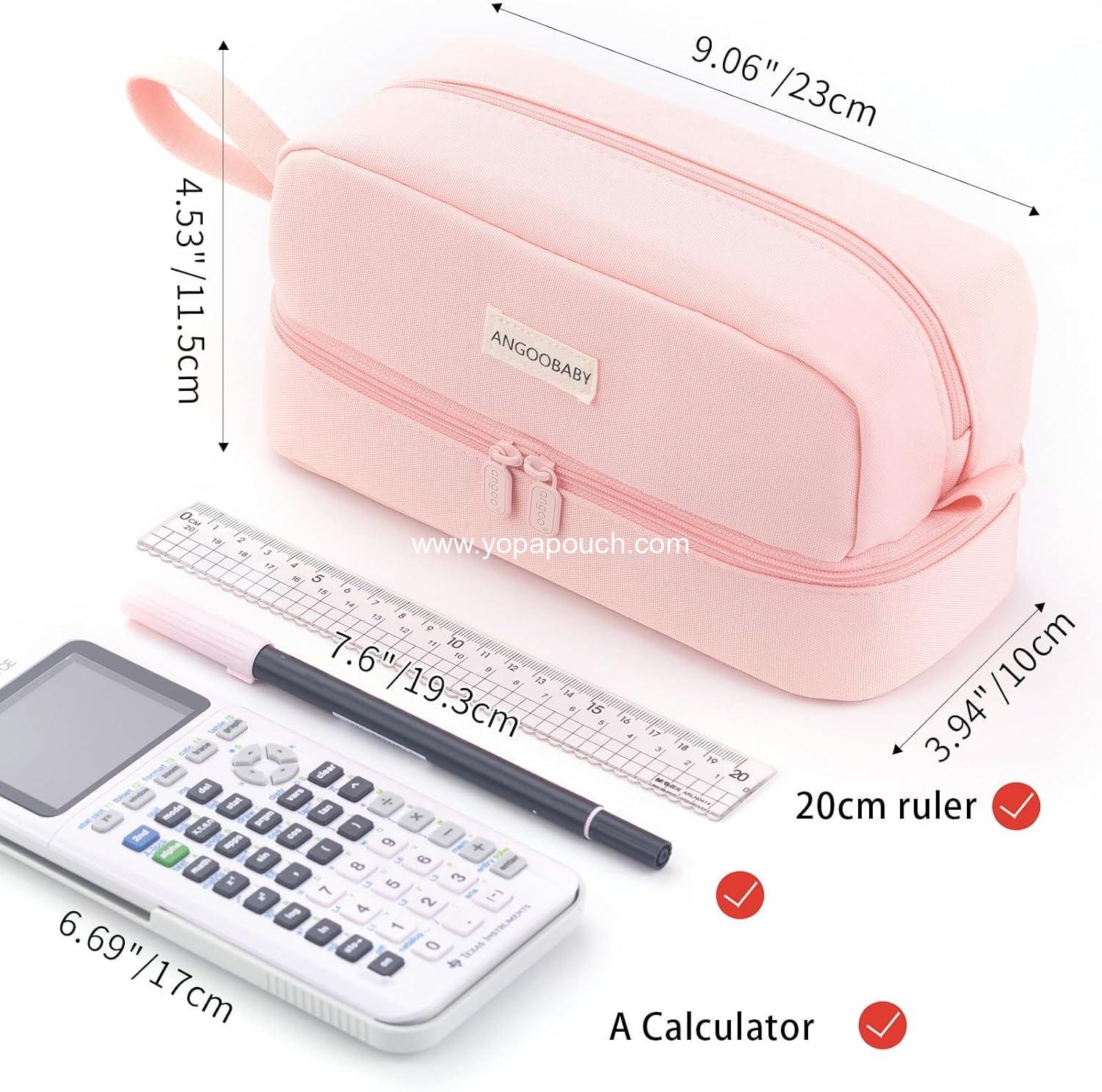 Wholesale Large Capacity Canvas Pencil Case with 2 Compartments for Students and Adults - Pink - Manufacturer