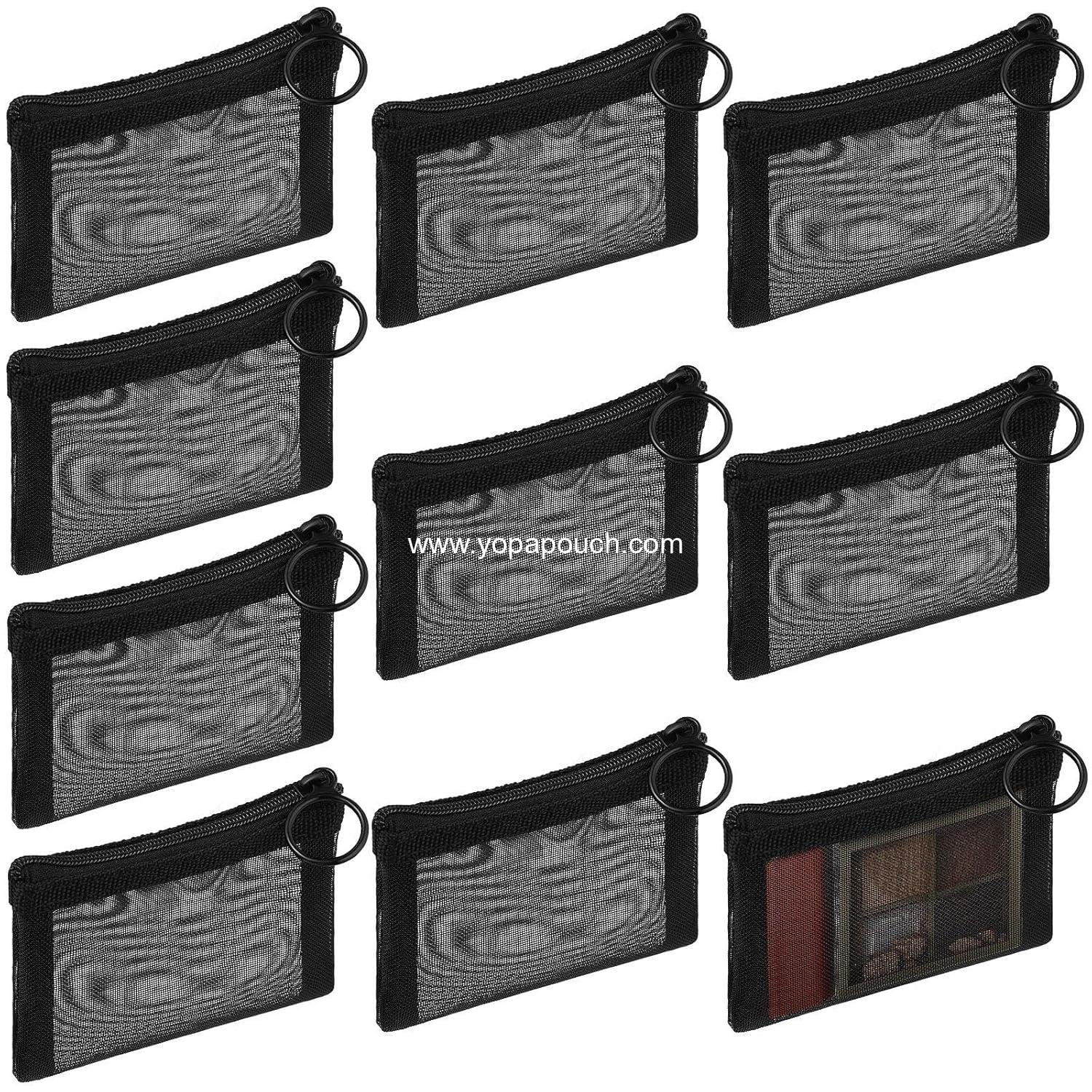 OEM 10 Pcs Small Mesh Zipper Bags, Portable Reusable Storage Pouches for Women, 3 x 4 Inch Black Coin Purse with Keychain - Wholesale Supplier