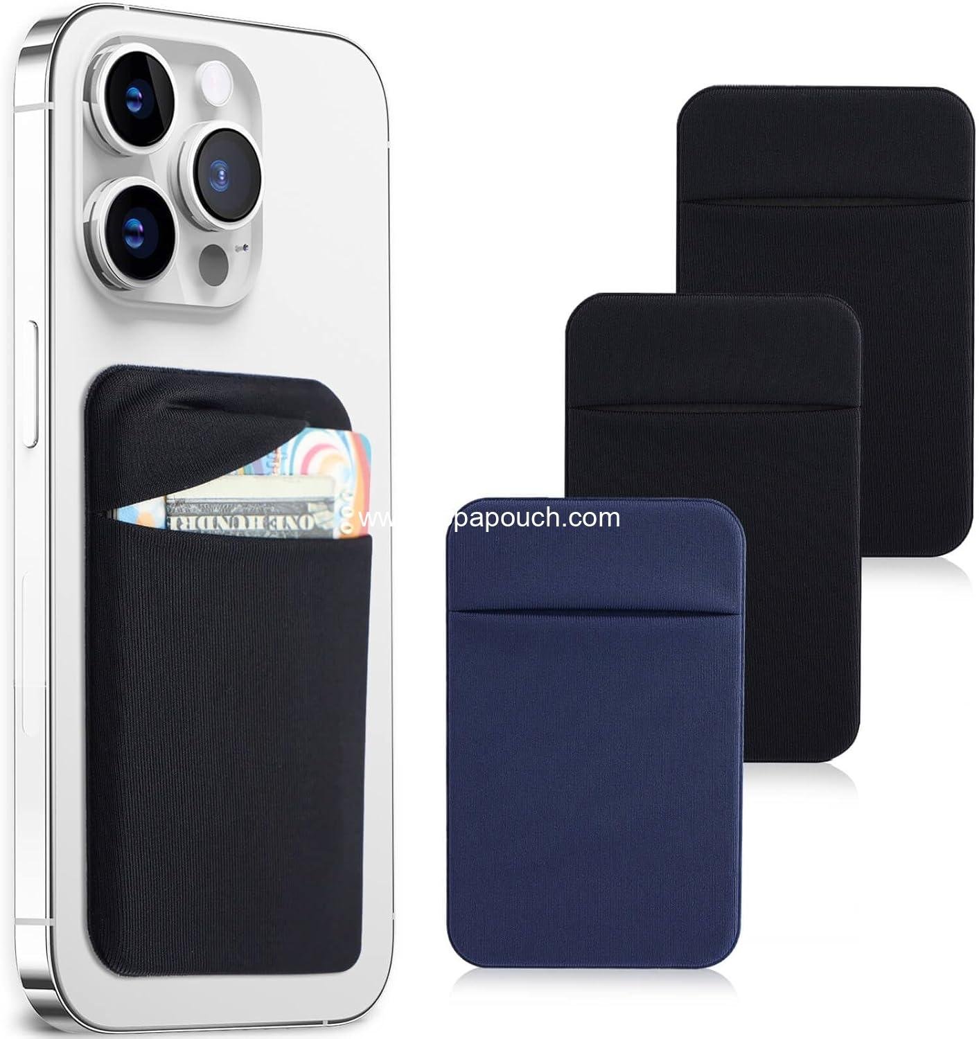 OEM 3-Pack Cell Phone Card Holder Pockets for Back of Phone, Stretchy Stick-On Wallet for Credit Card and ID, Self-Adhesive Sleeve with Flap, Fits iPhone and Samsung Galaxy - 2 Black + 1 Navy Blue Supplier