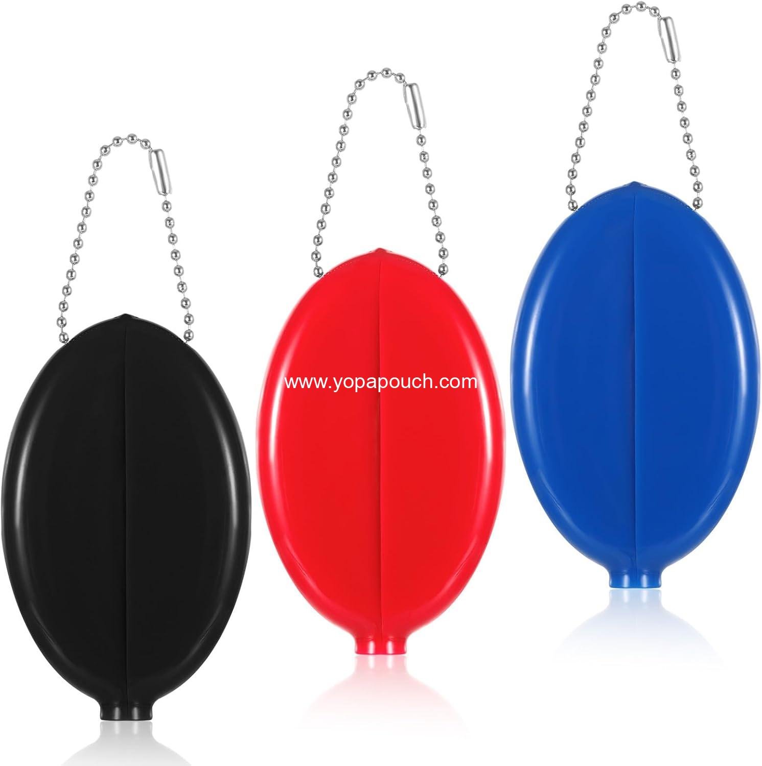OEM 3 Pcs Oval Squeeze Coin Purse - Portable 2x3 Inch Rubber Coin Purse with Chain for Men and Women - Ideal for Travel (3 Colors) Supplier