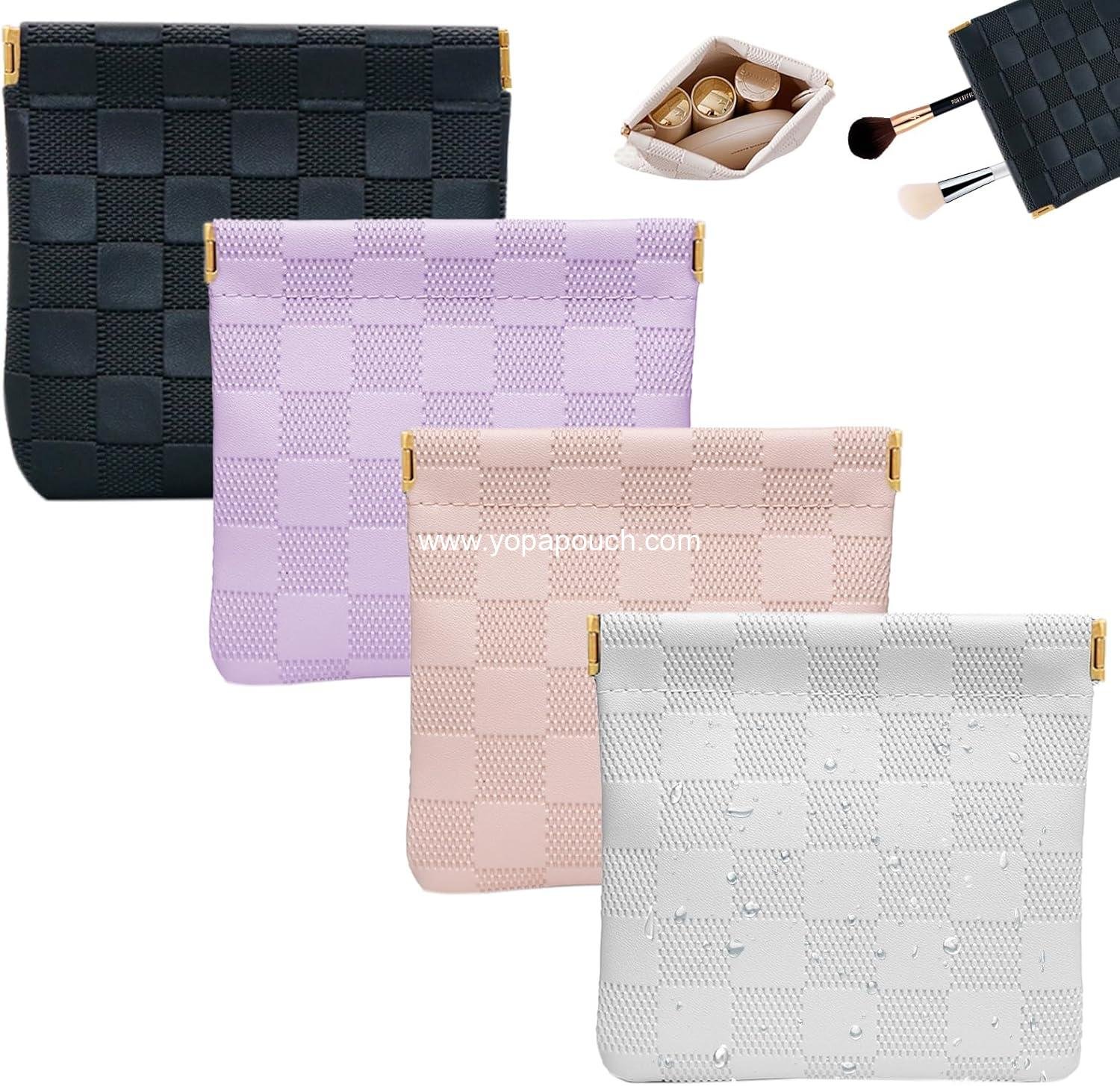OEM 4 PCS Small Makeup Bags for Women - Mini Checkered Waterproof Pouches for Travel, Storage, and Cosmetics in 4 Colors - Ideal for Jewelry, Headphones, Lipstick, and Coins | Supplier