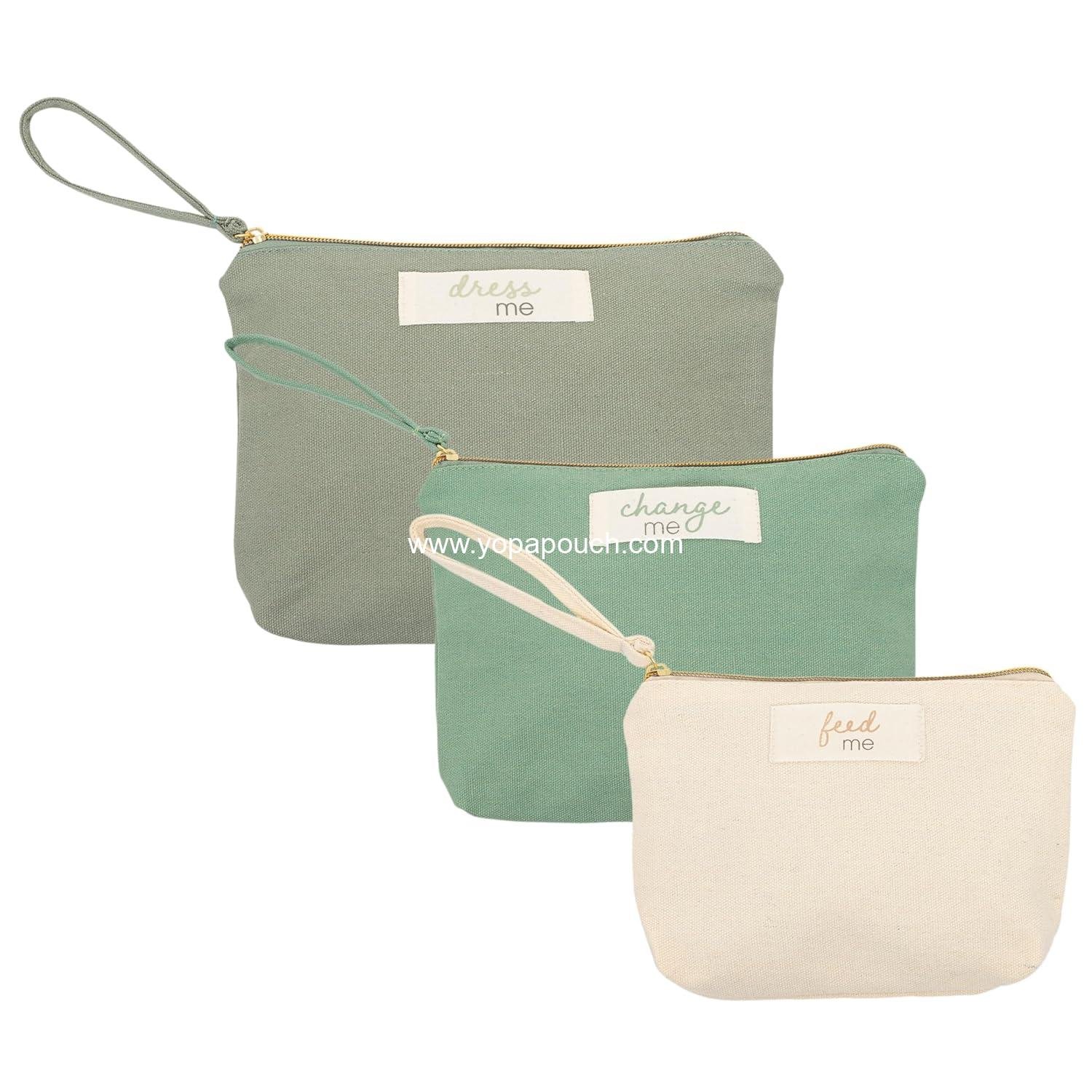 OEM Baby Diaper Bag Organizing Pouch Set – Feed Me, Change Me, Dress Me – Recycled Cotton Zip Pouches for Gender Neutral Diaper Bag Accessories and Baby Essentials Organizer - Set of 3, Supplier